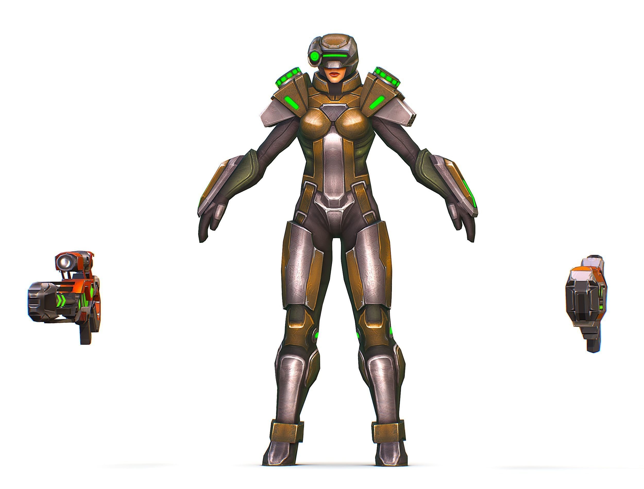 Sci-Fi Woman Cyborg Drone Sniper Female Soldier Low-poly 3D model_22
