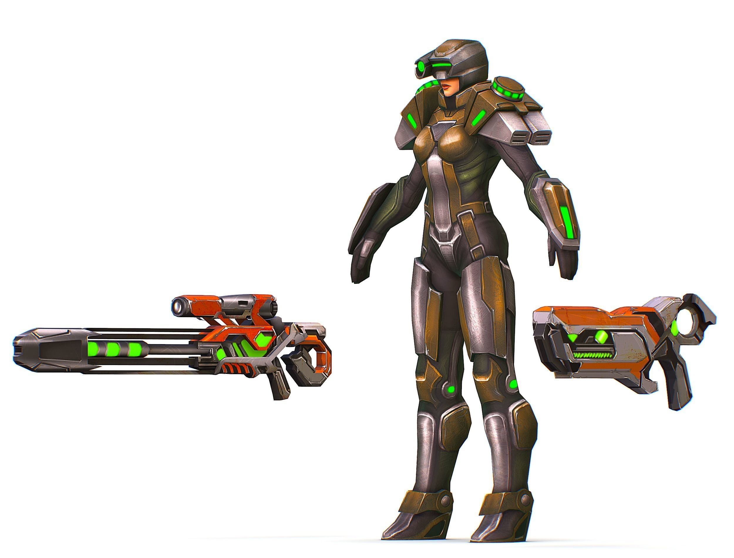Sci-Fi Woman Cyborg Drone Sniper Female Soldier Low-poly 3D model_19