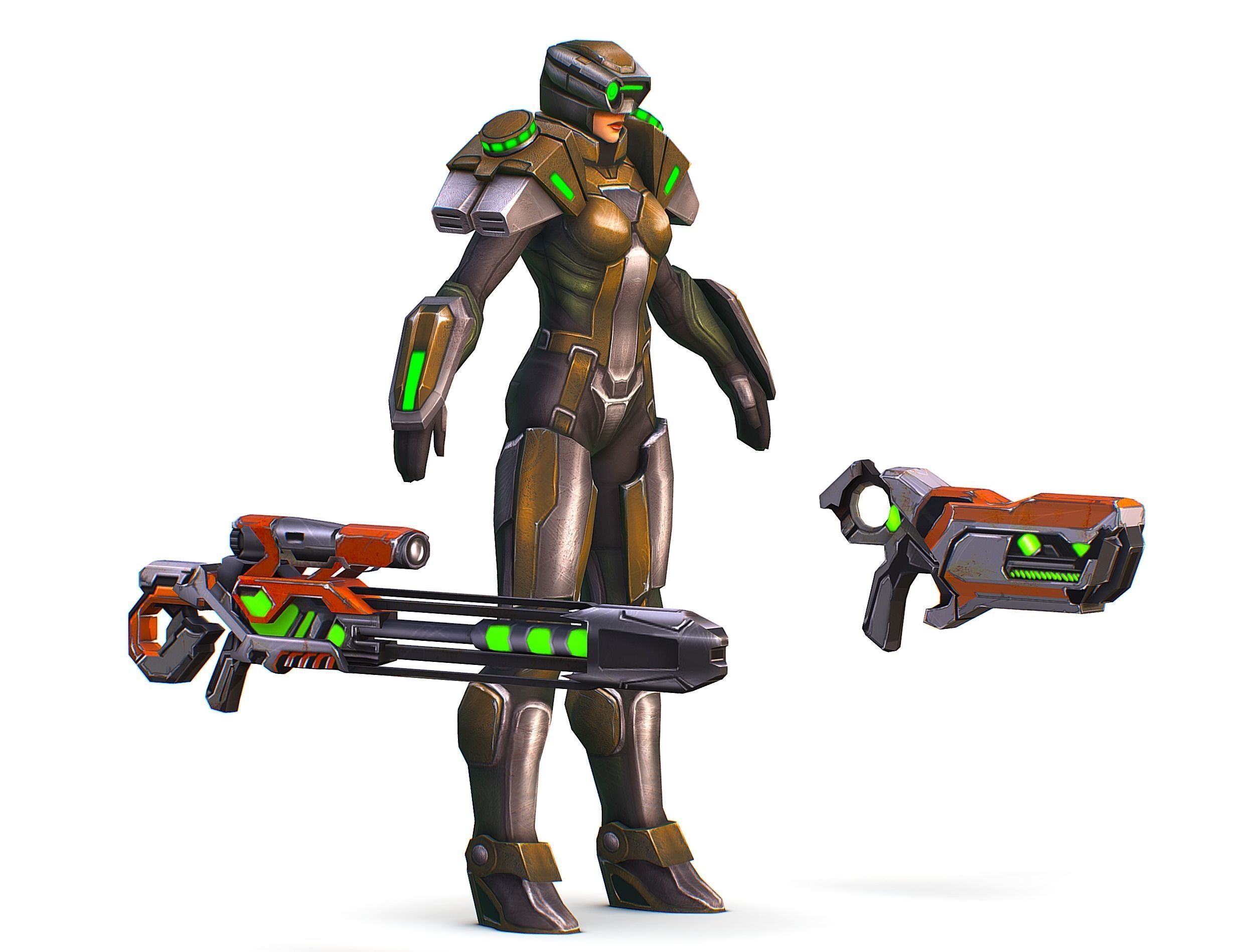 Sci-Fi Woman Cyborg Drone Sniper Female Soldier Low-poly 3D model_2