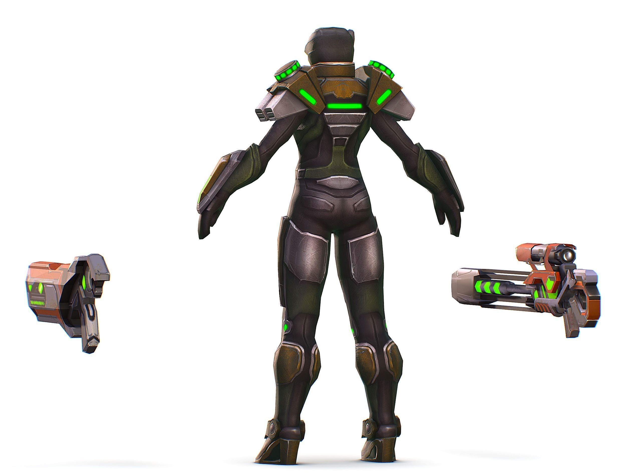 Sci-Fi Woman Cyborg Drone Sniper Female Soldier Low-poly 3D model_12