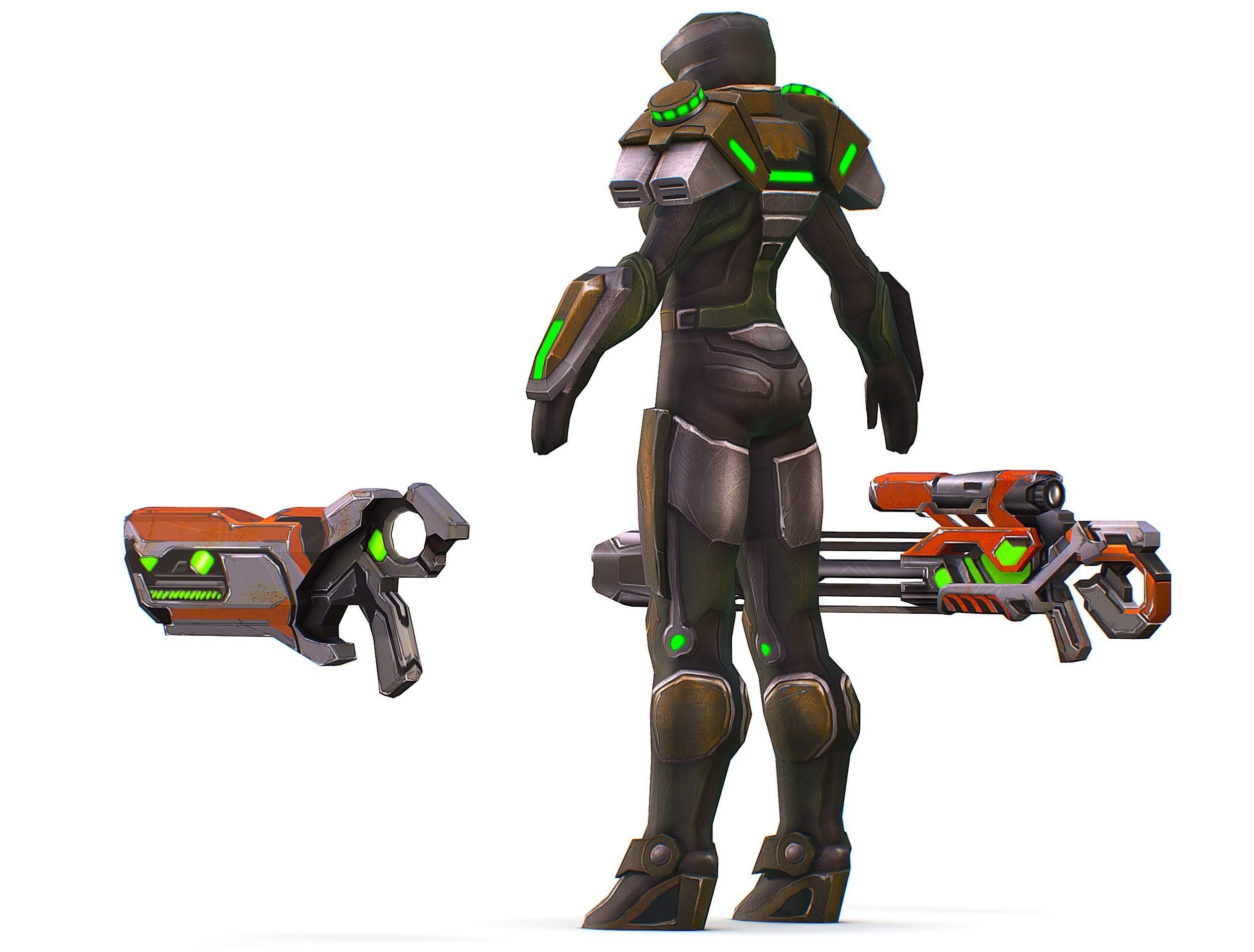 Sci-Fi Woman Cyborg Drone Sniper Female Soldier Low-poly 3D model_14