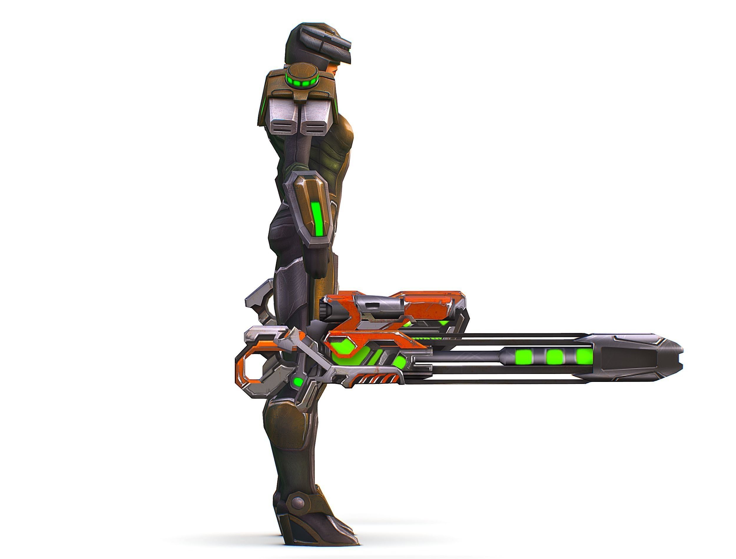 Sci-Fi Woman Cyborg Drone Sniper Female Soldier Low-poly 3D model_5