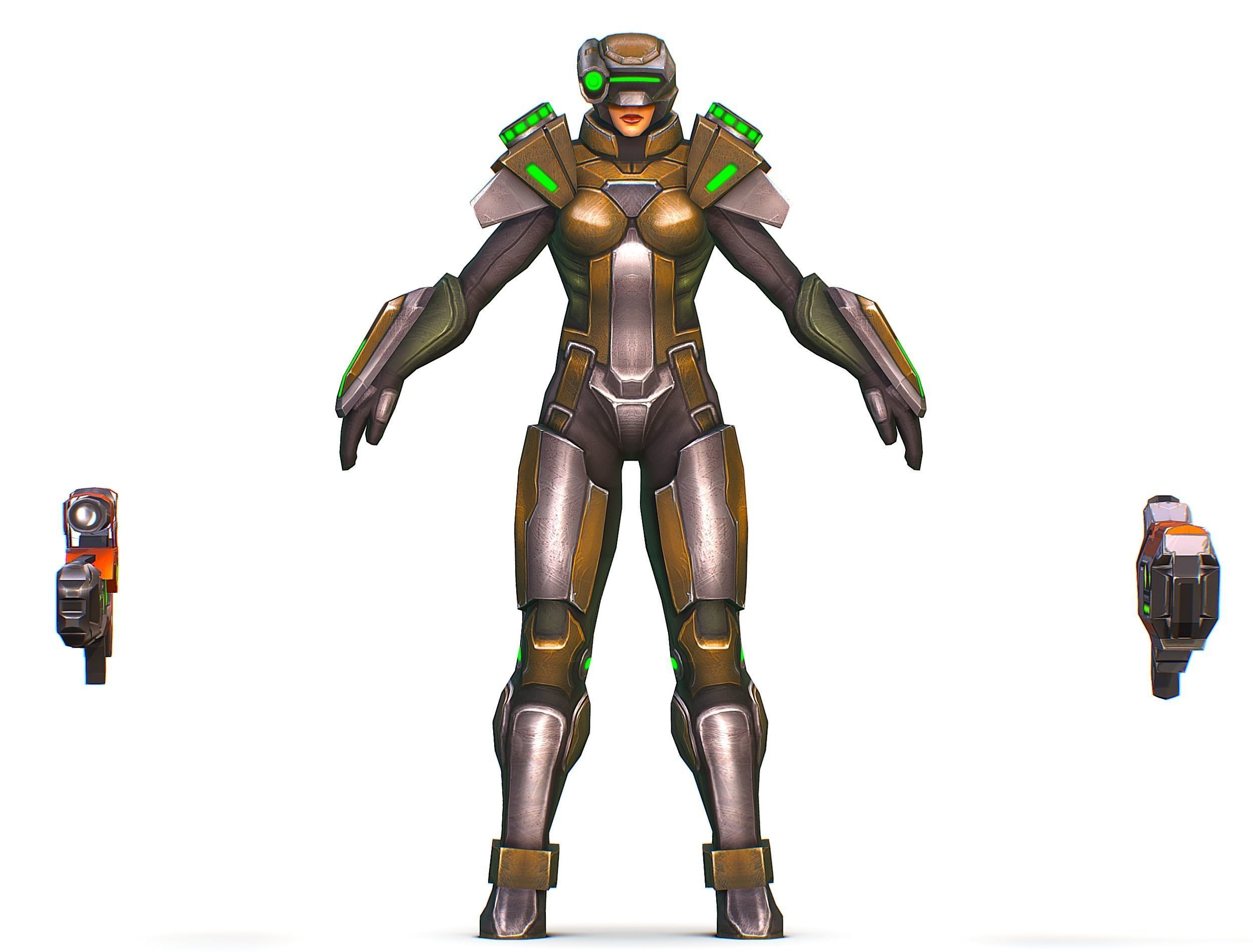 Sci-Fi Woman Cyborg Drone Sniper Female Soldier Low-poly 3D model_32