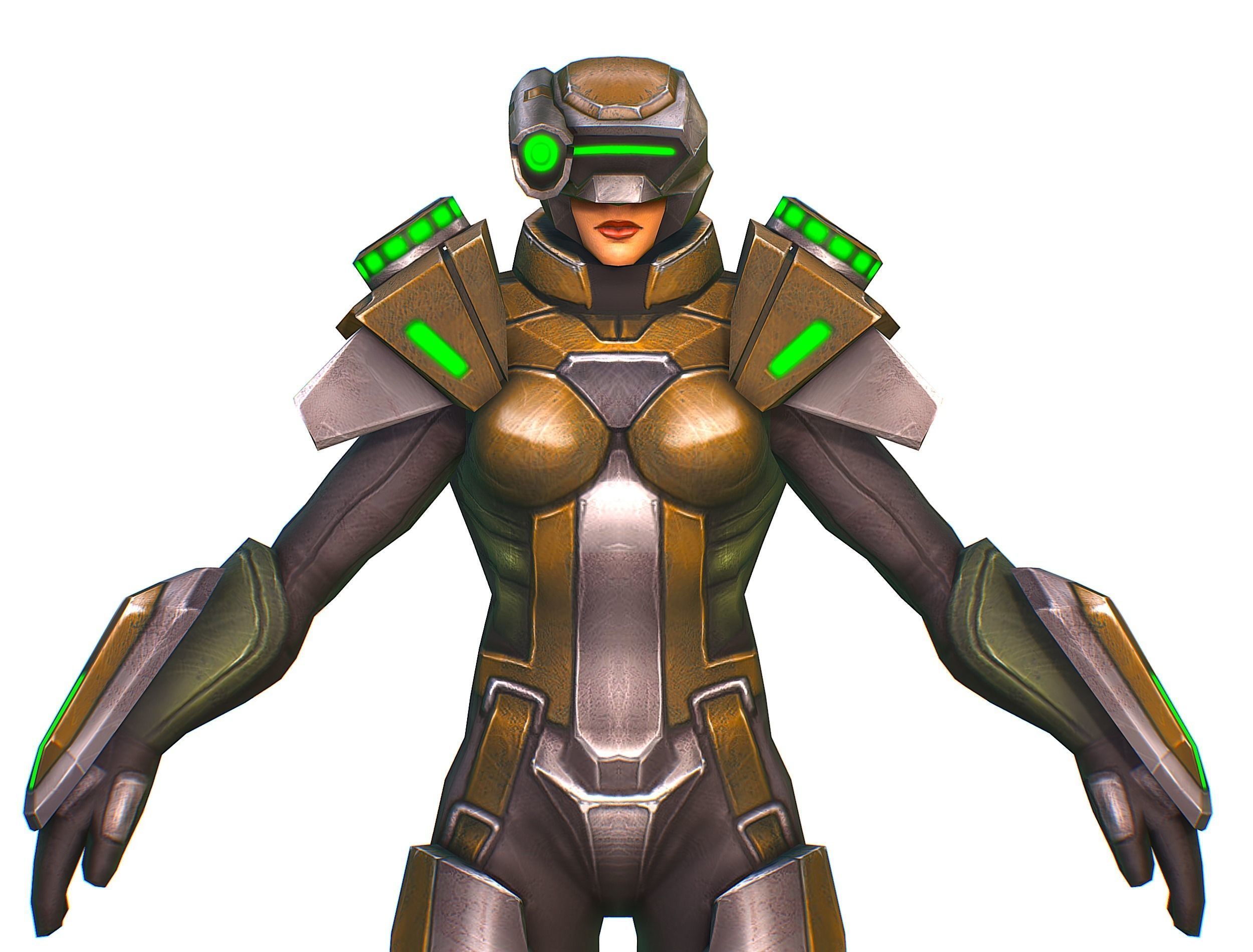 Sci-Fi Woman Cyborg Drone Sniper Female Soldier Low-poly 3D model_24