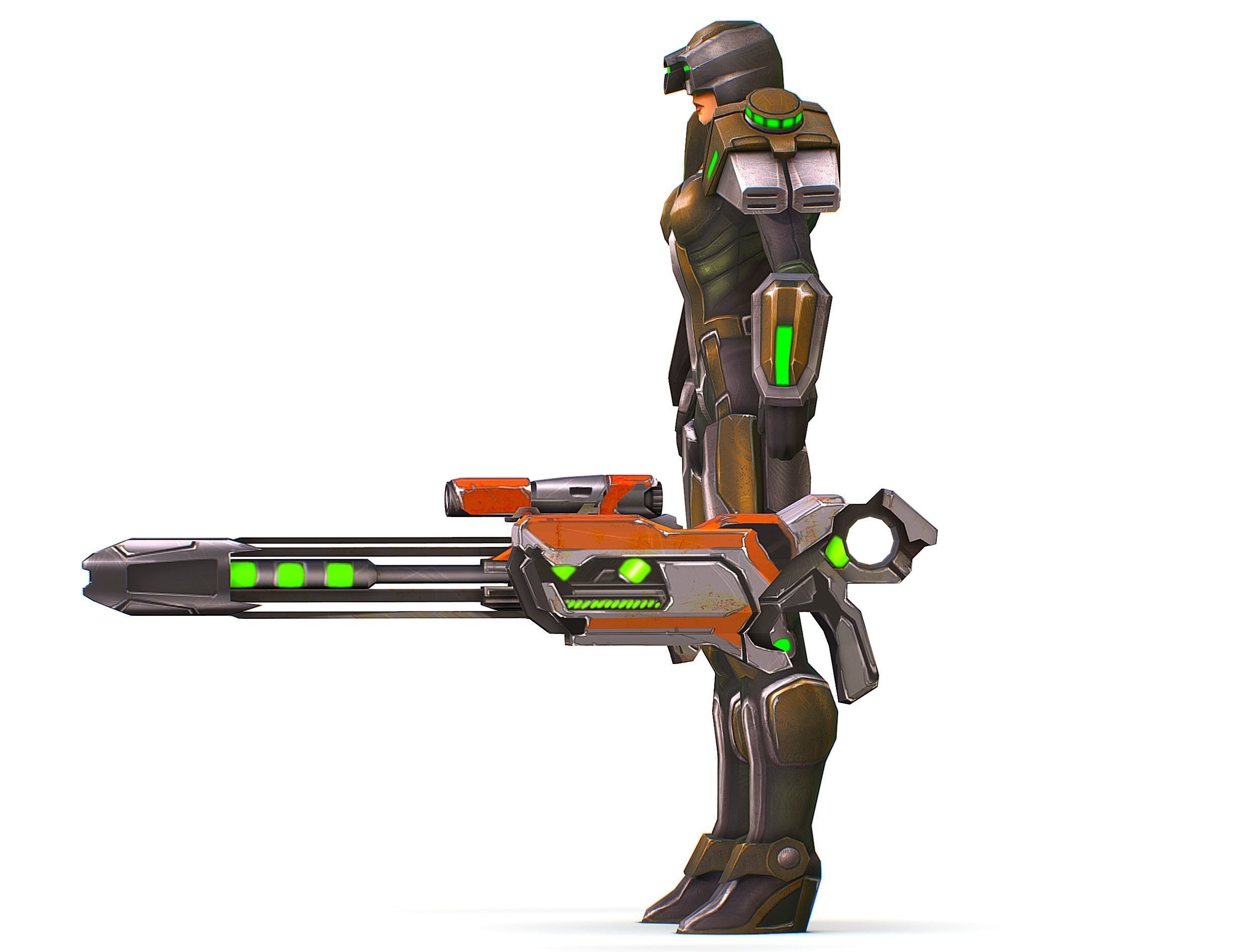 Sci-Fi Woman Cyborg Drone Sniper Female Soldier Low-poly 3D model_17
