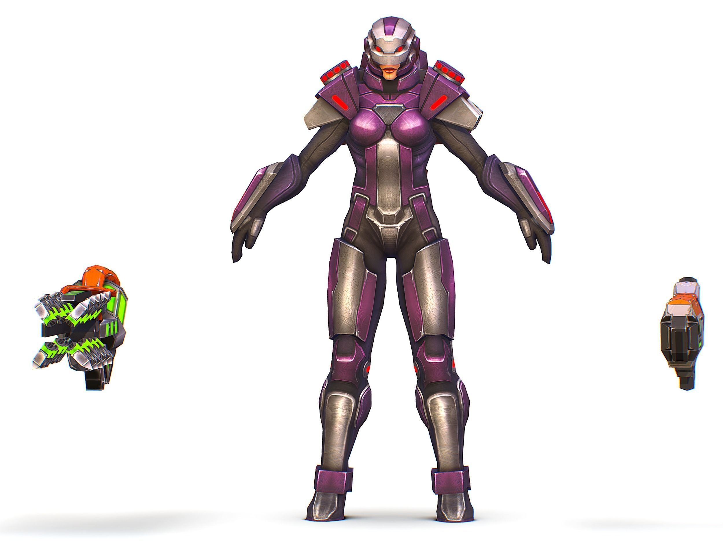 Woman Cyborg Machine Gun with Rifle and Pistol Low-poly 3D model_24