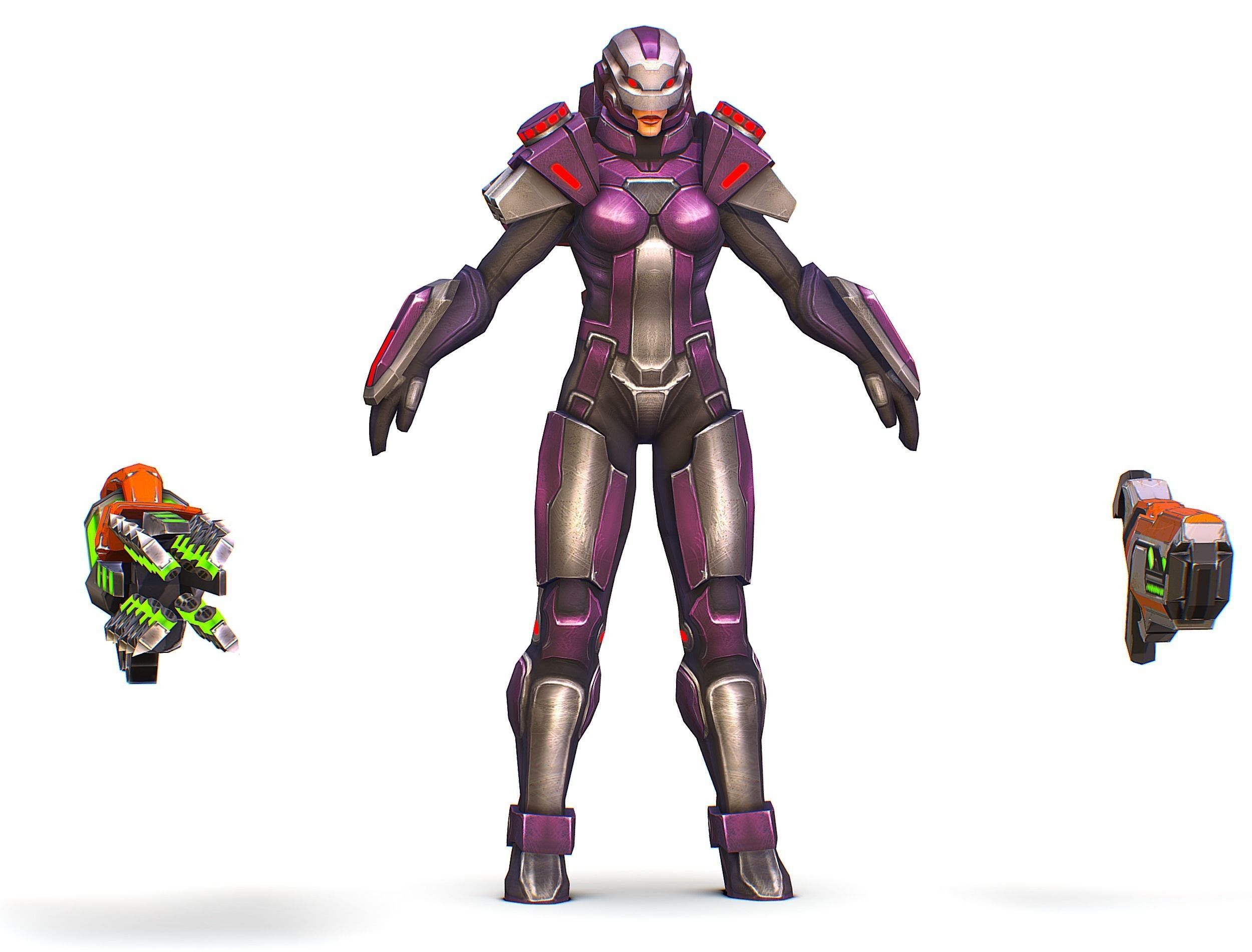 Woman Cyborg Machine Gun with Rifle and Pistol Low-poly 3D model_25