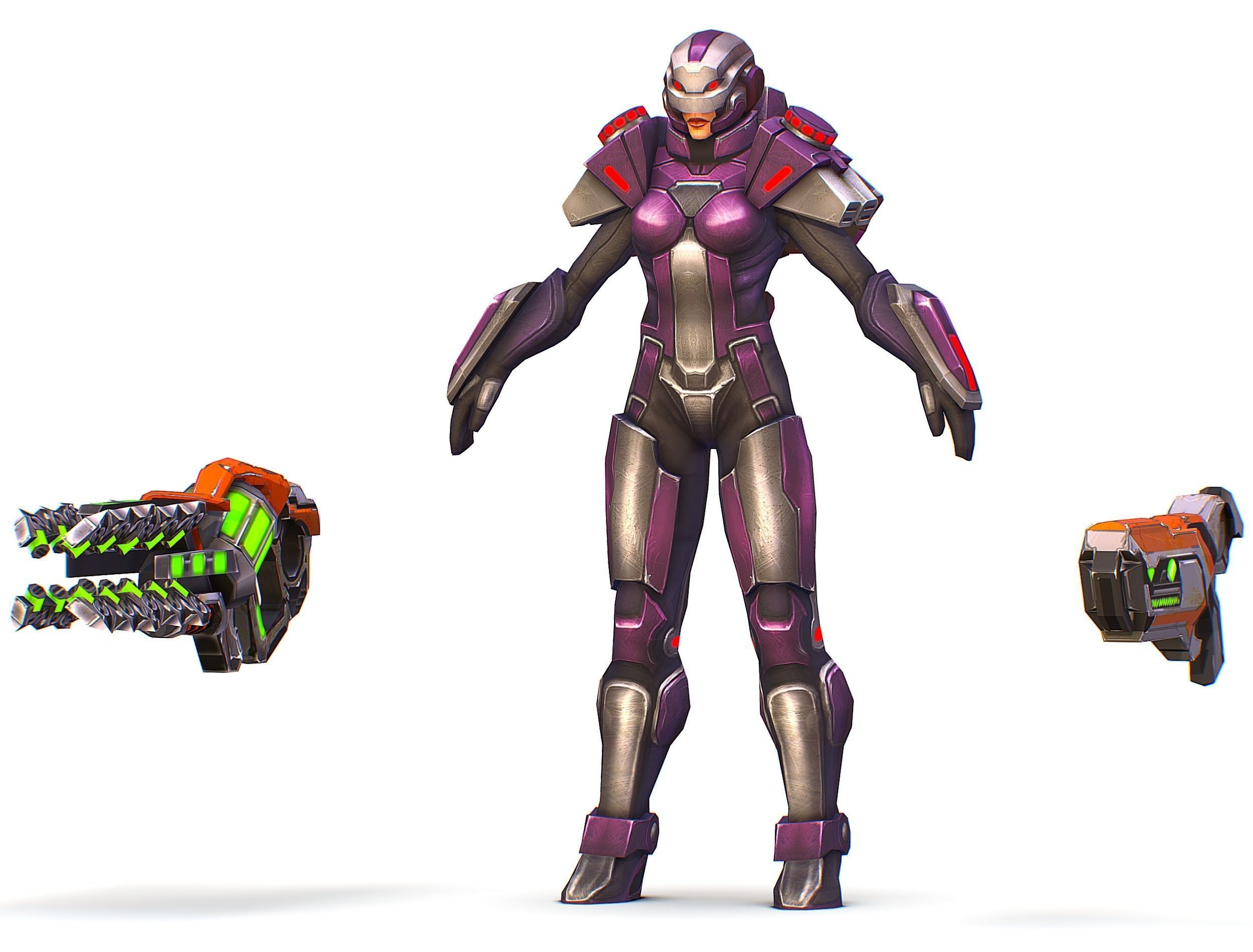 Woman Cyborg Machine Gun with Rifle and Pistol Low-poly 3D model_23