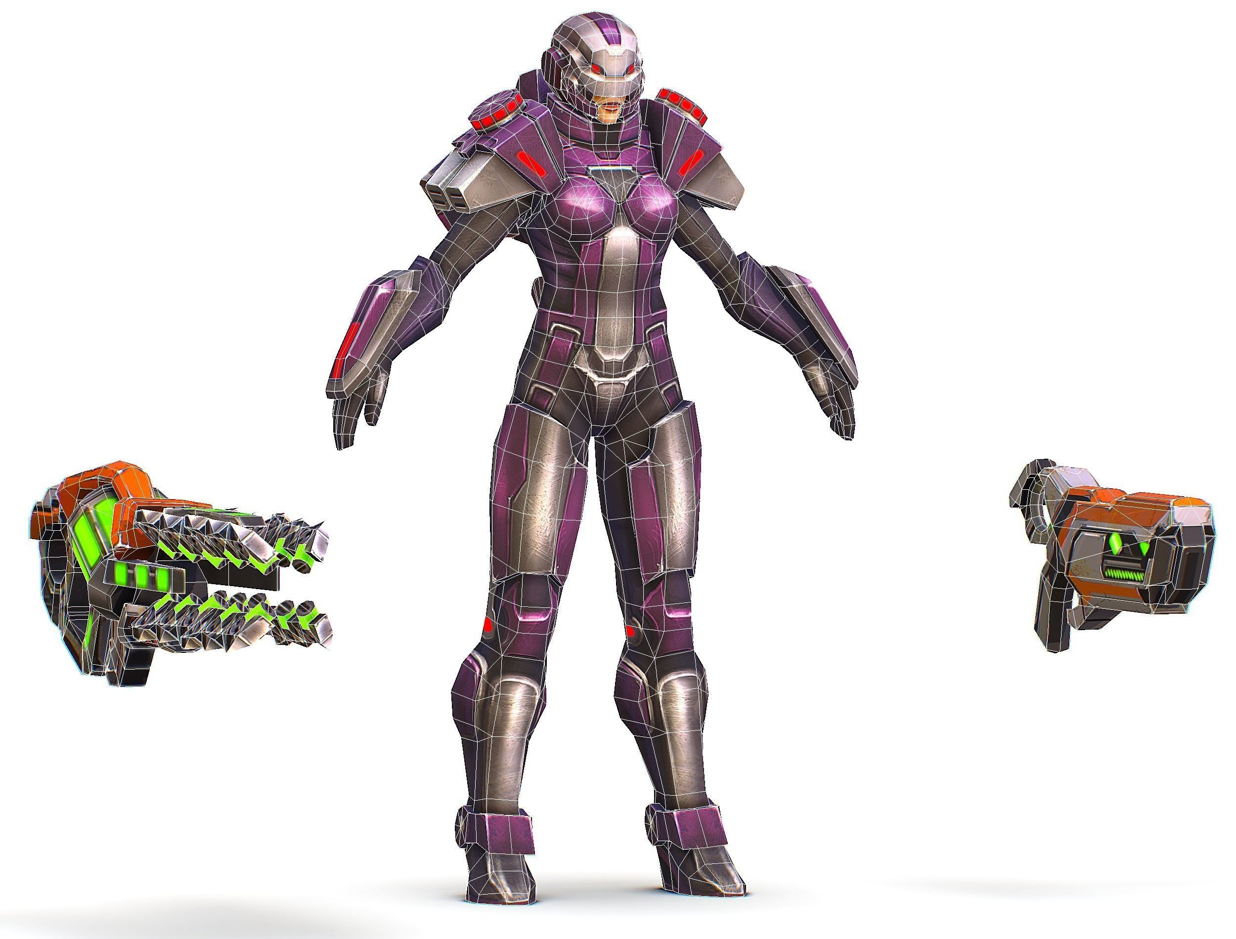 Woman Cyborg Machine Gun with Rifle and Pistol Low-poly 3D model_63