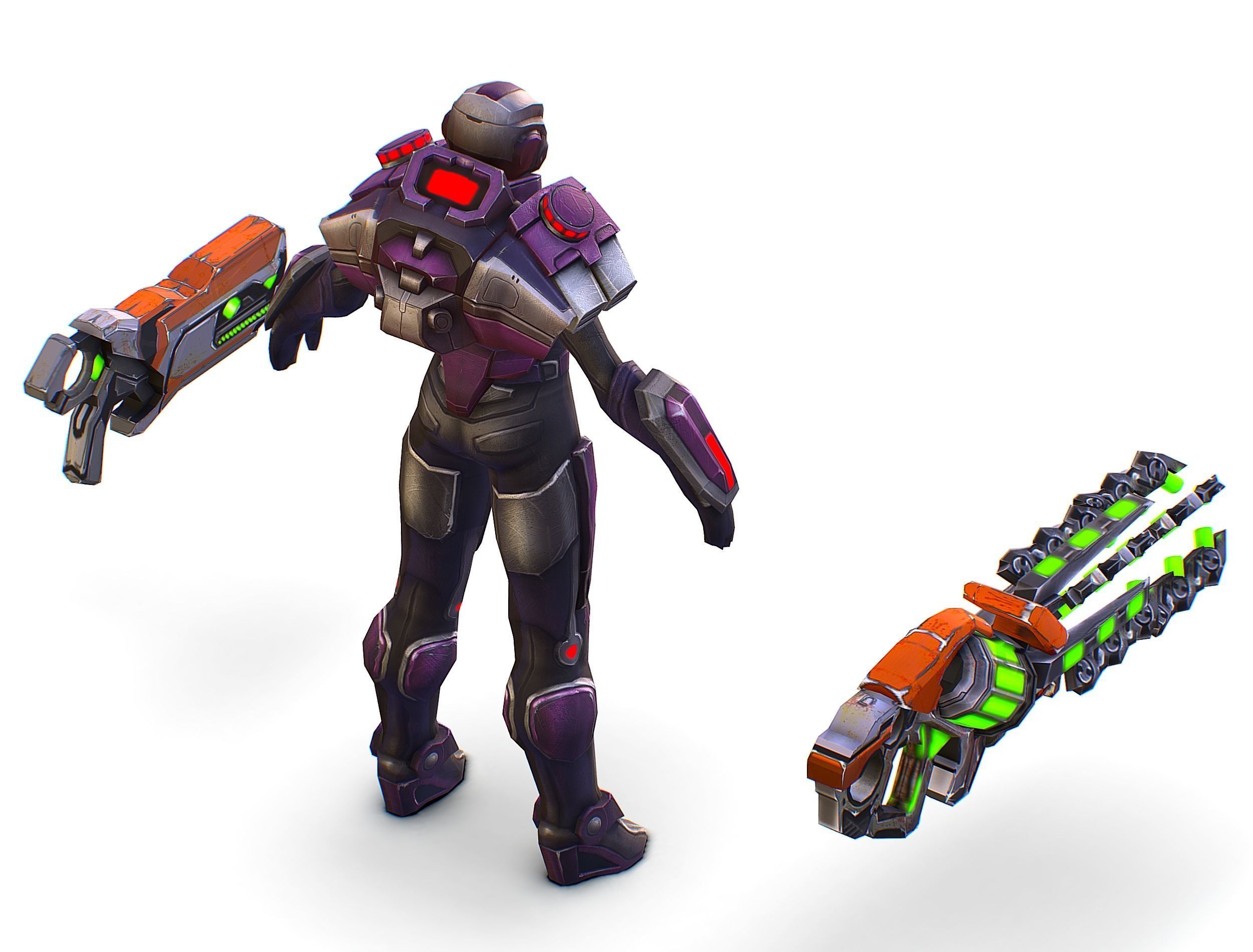 Woman Cyborg Machine Gun with Rifle and Pistol Low-poly 3D model_37