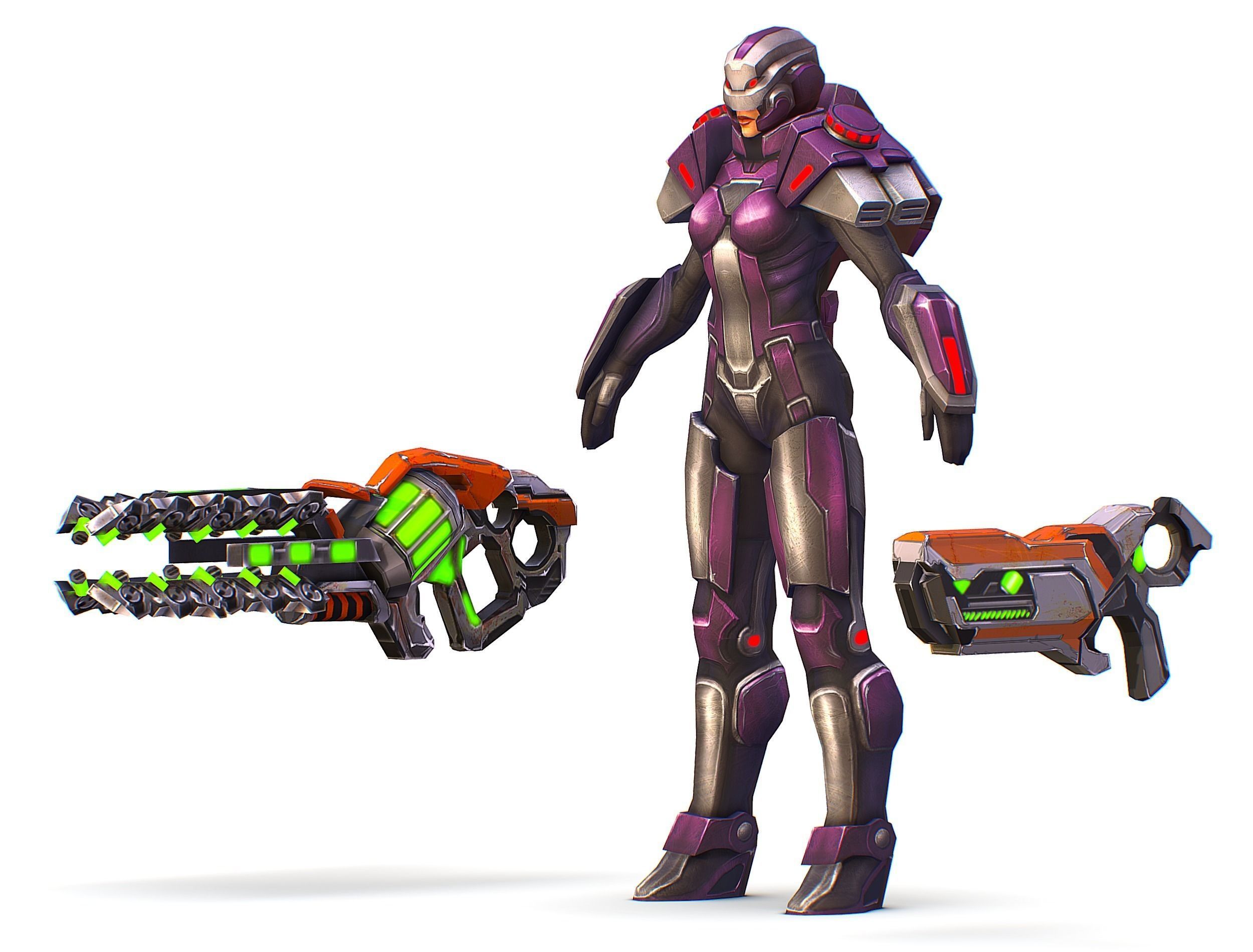 Woman Cyborg Machine Gun with Rifle and Pistol Low-poly 3D model_21