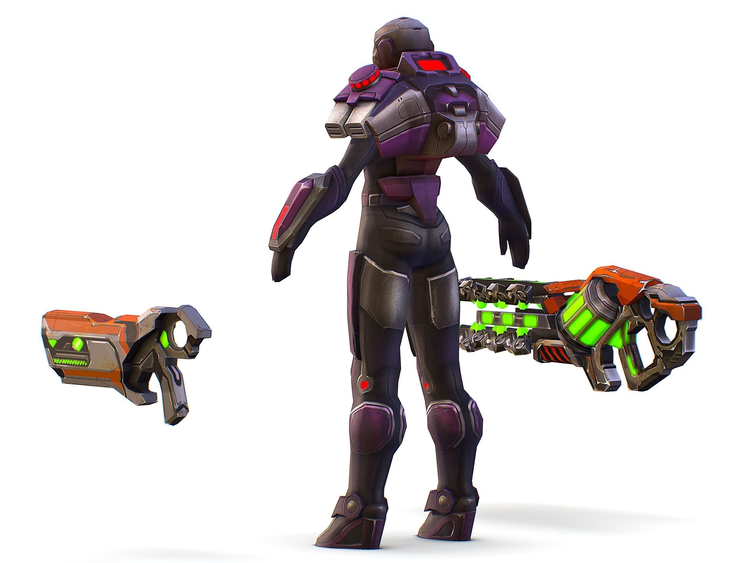 Woman Cyborg Machine Gun with Rifle and Pistol Low-poly 3D model_16