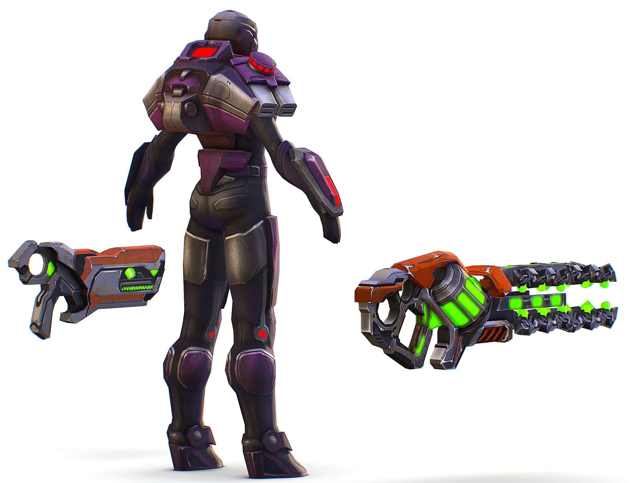 Woman Cyborg Machine Gun with Rifle and Pistol Low-poly 3D model_8