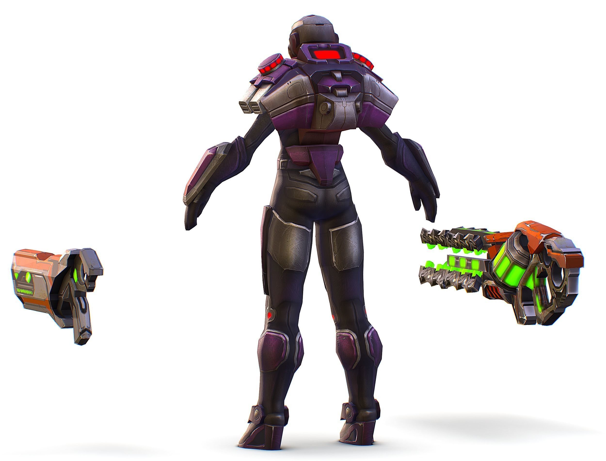 Woman Cyborg Machine Gun with Rifle and Pistol Low-poly 3D model_15