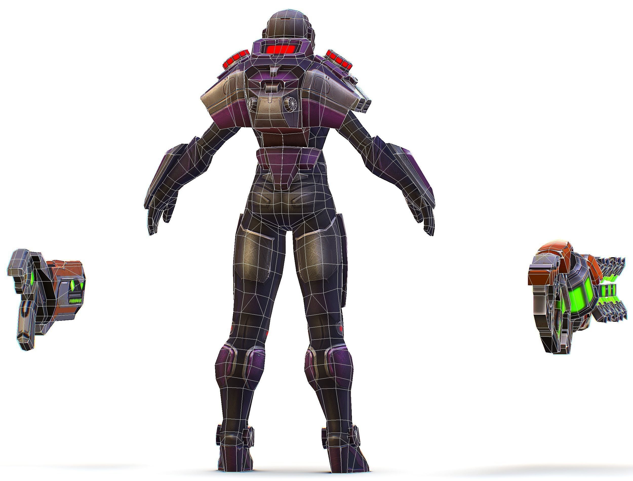 Woman Cyborg Machine Gun with Rifle and Pistol Low-poly 3D model_65