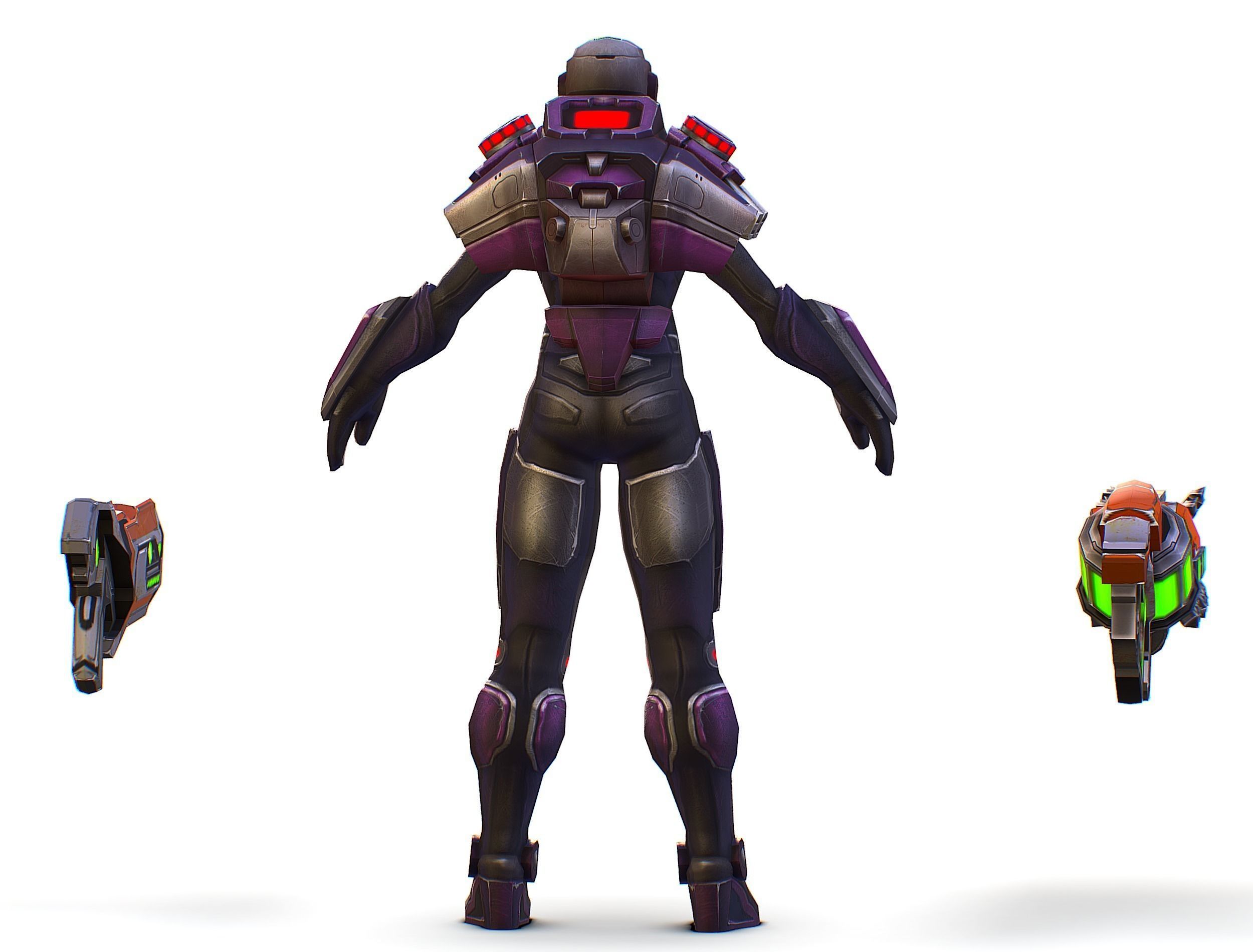 Woman Cyborg Machine Gun with Rifle and Pistol Low-poly 3D model_12