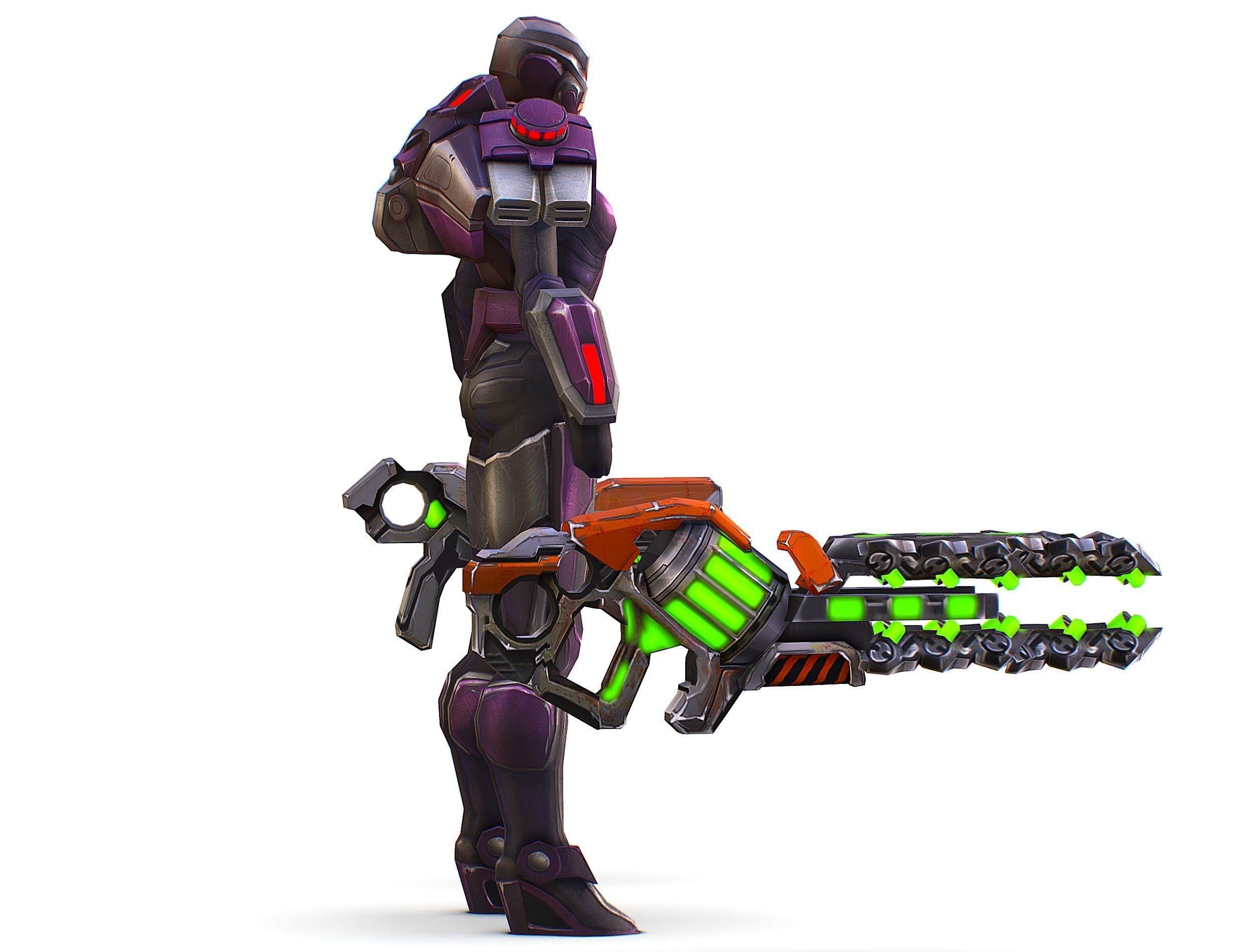 Woman Cyborg Machine Gun with Rifle and Pistol Low-poly 3D model_6