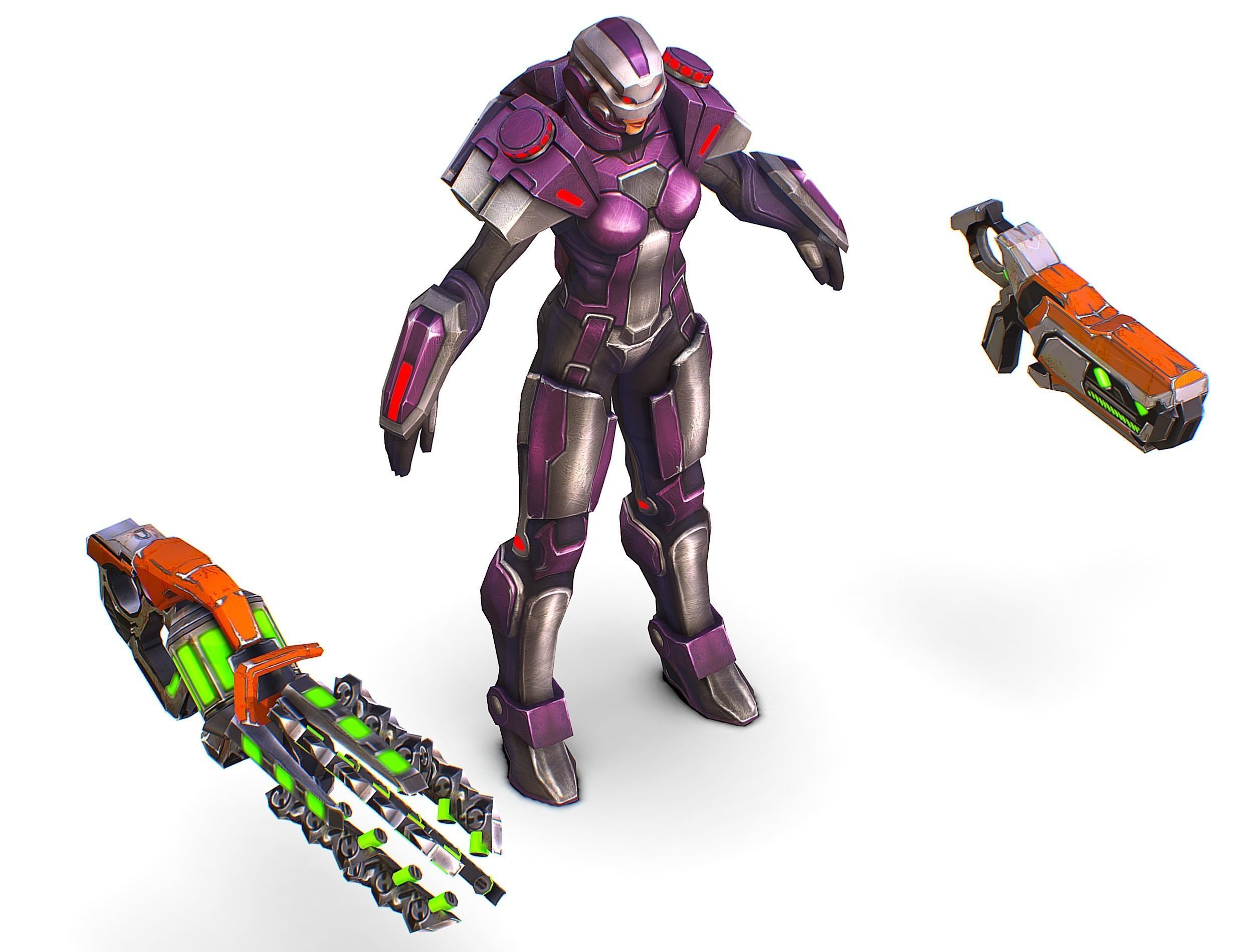 Woman Cyborg Machine Gun with Rifle and Pistol Low-poly 3D model_34