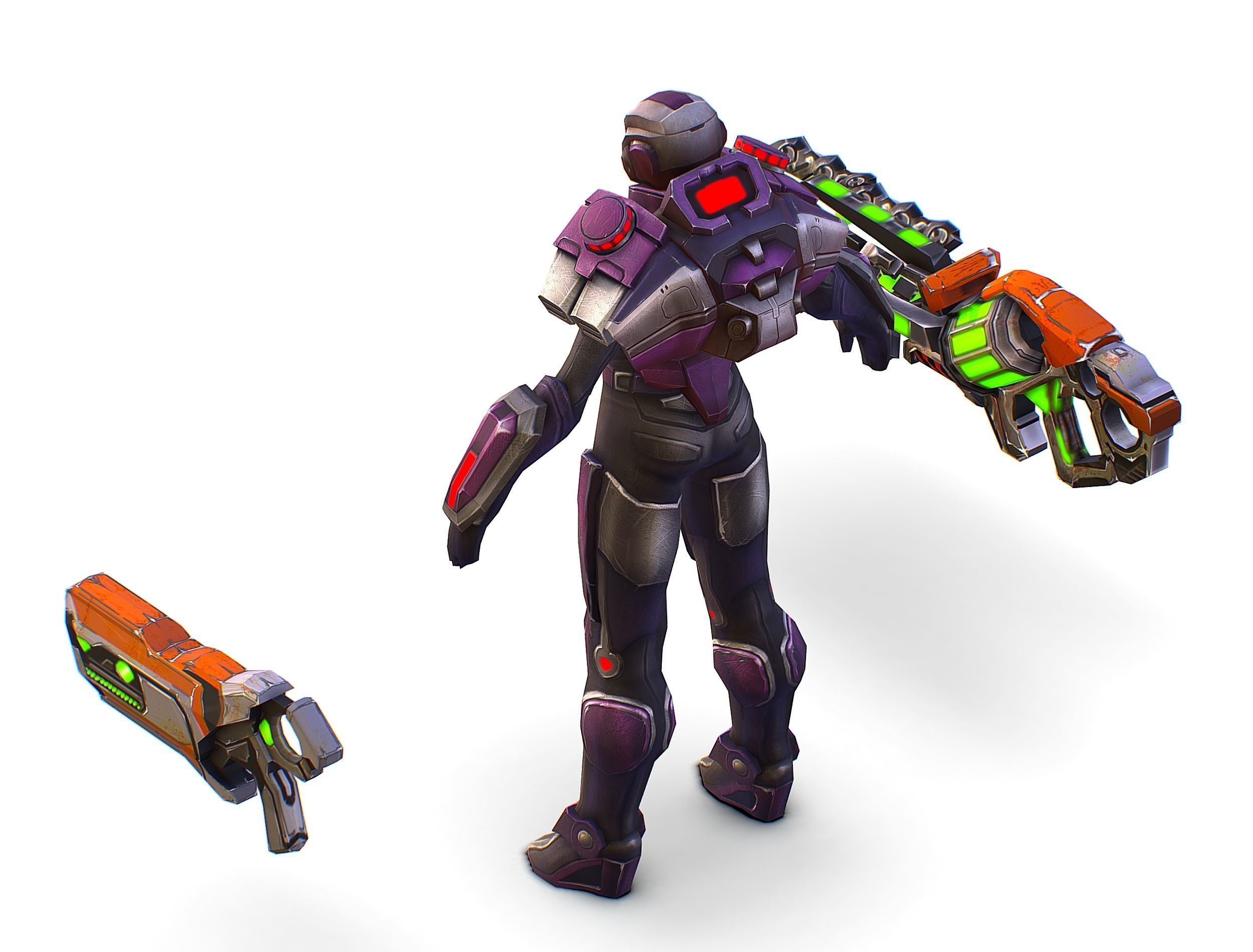 Woman Cyborg Machine Gun with Rifle and Pistol Low-poly 3D model_36