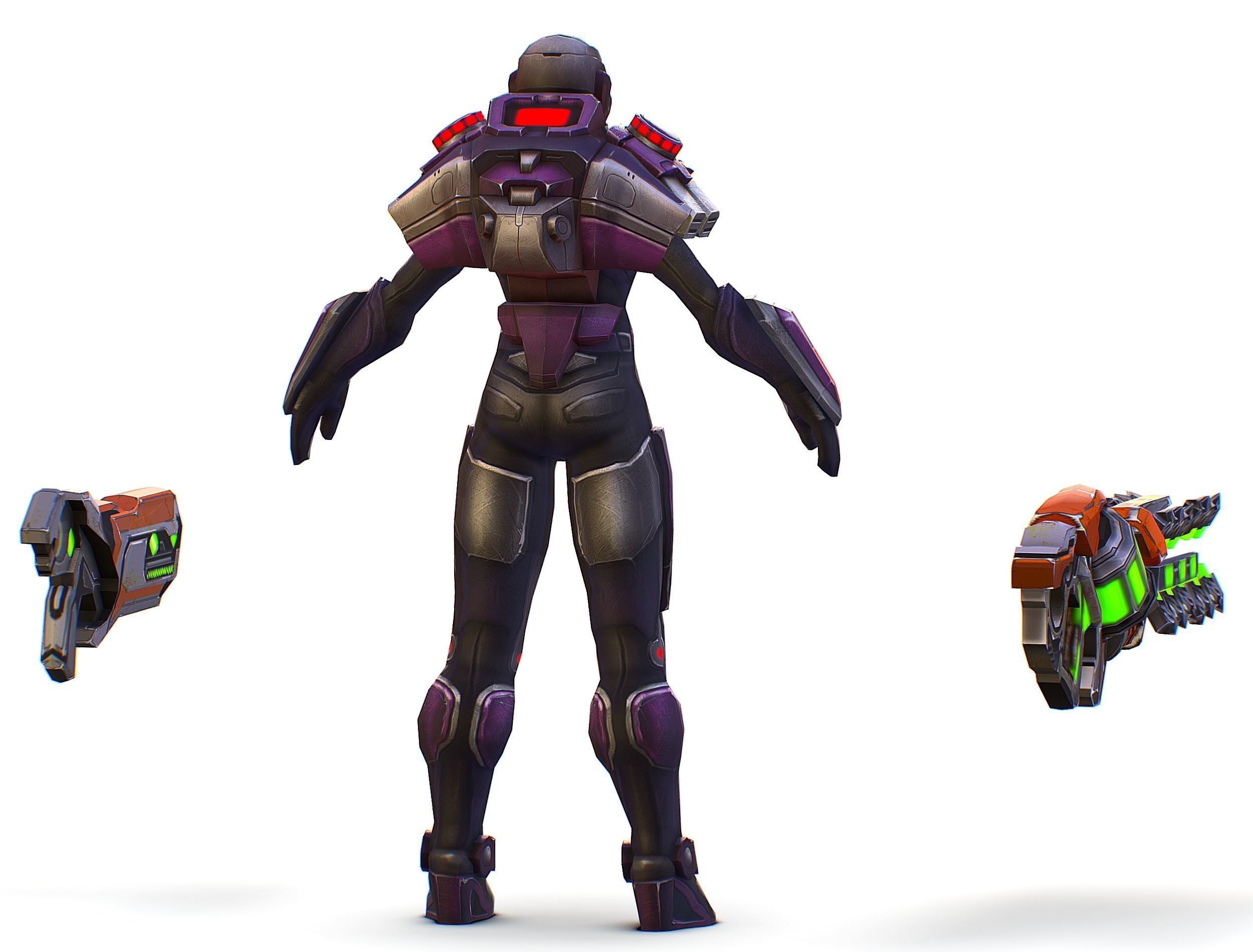 Woman Cyborg Machine Gun with Rifle and Pistol Low-poly 3D model_11