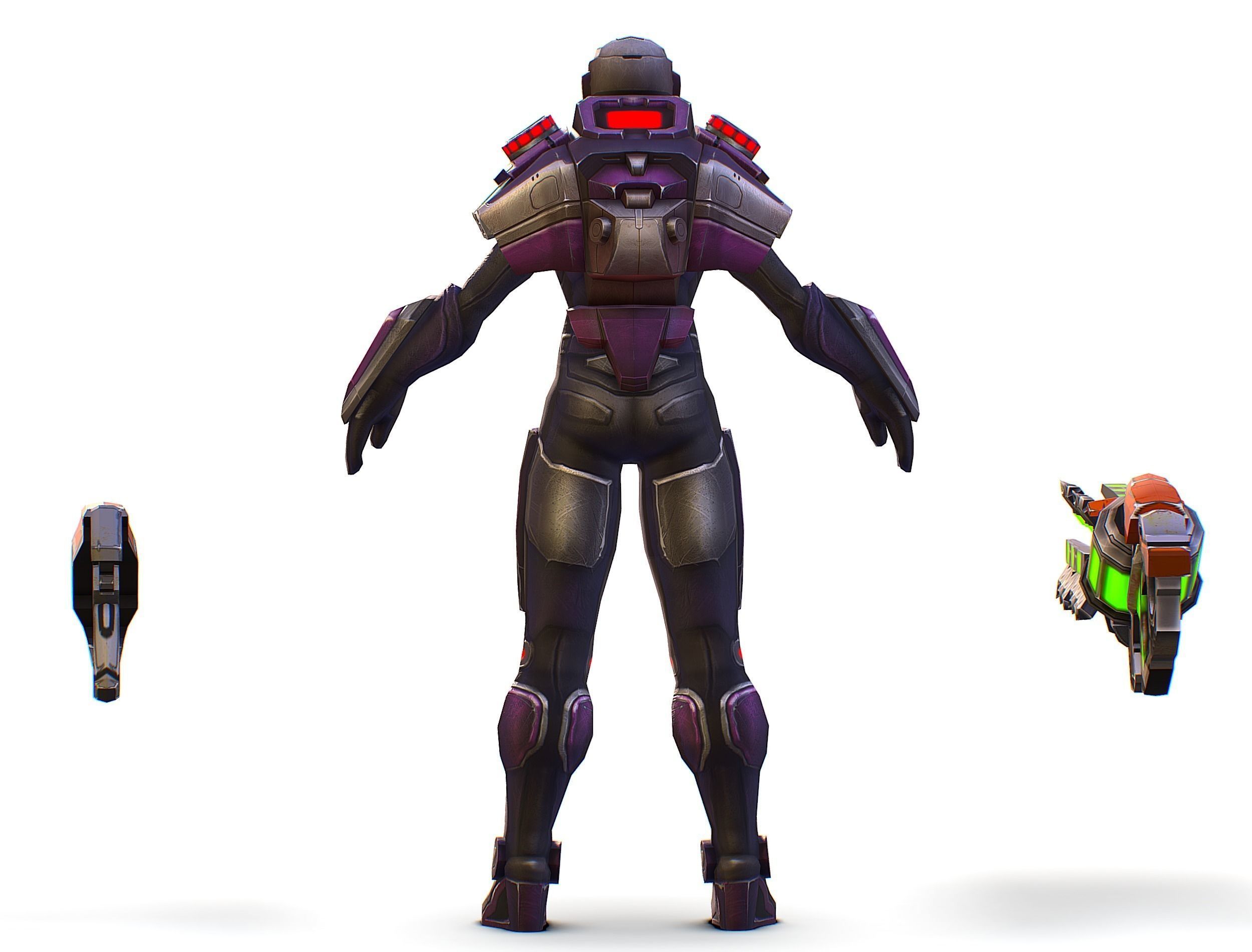 Woman Cyborg Machine Gun with Rifle and Pistol Low-poly 3D model_13