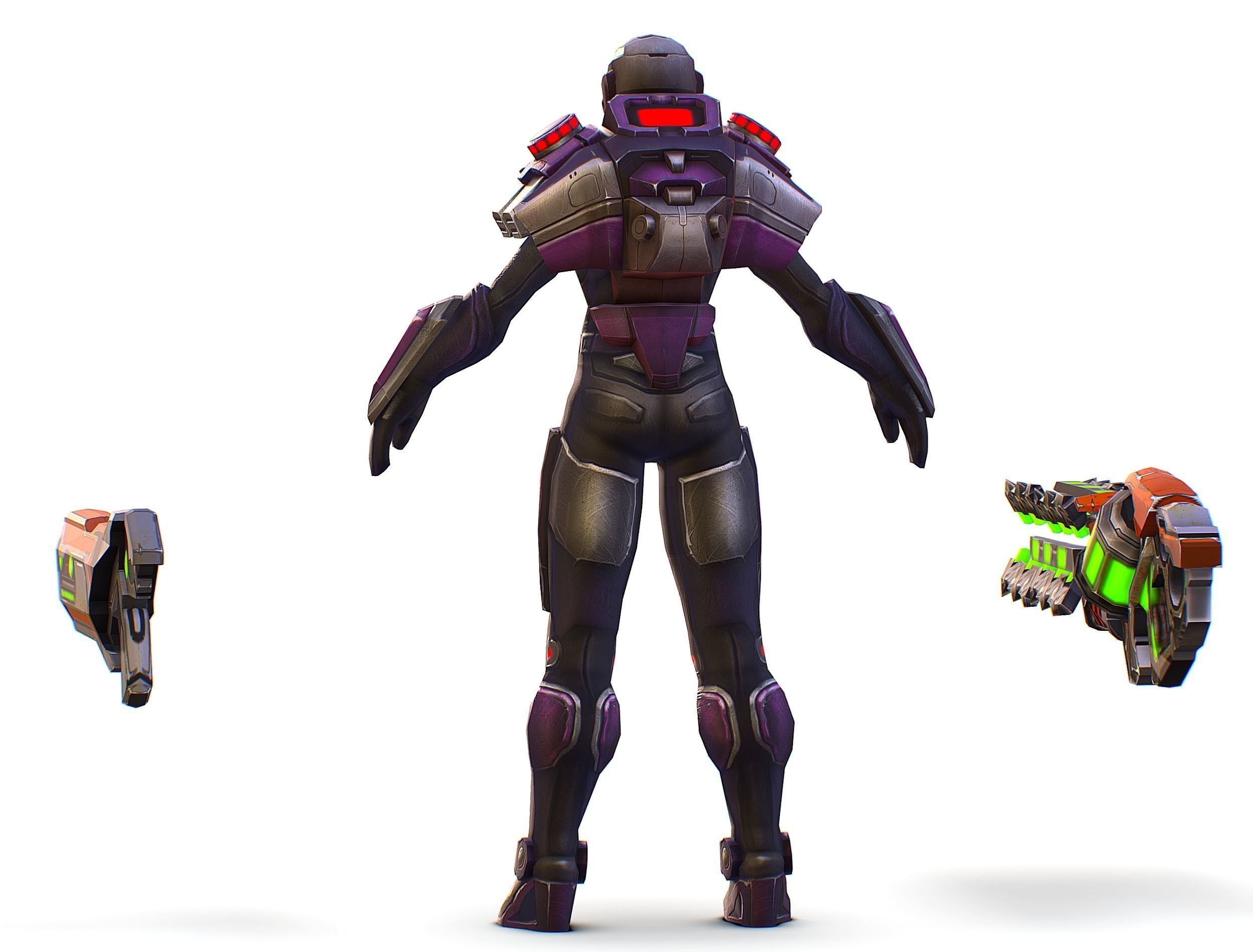 Woman Cyborg Machine Gun with Rifle and Pistol Low-poly 3D model_14