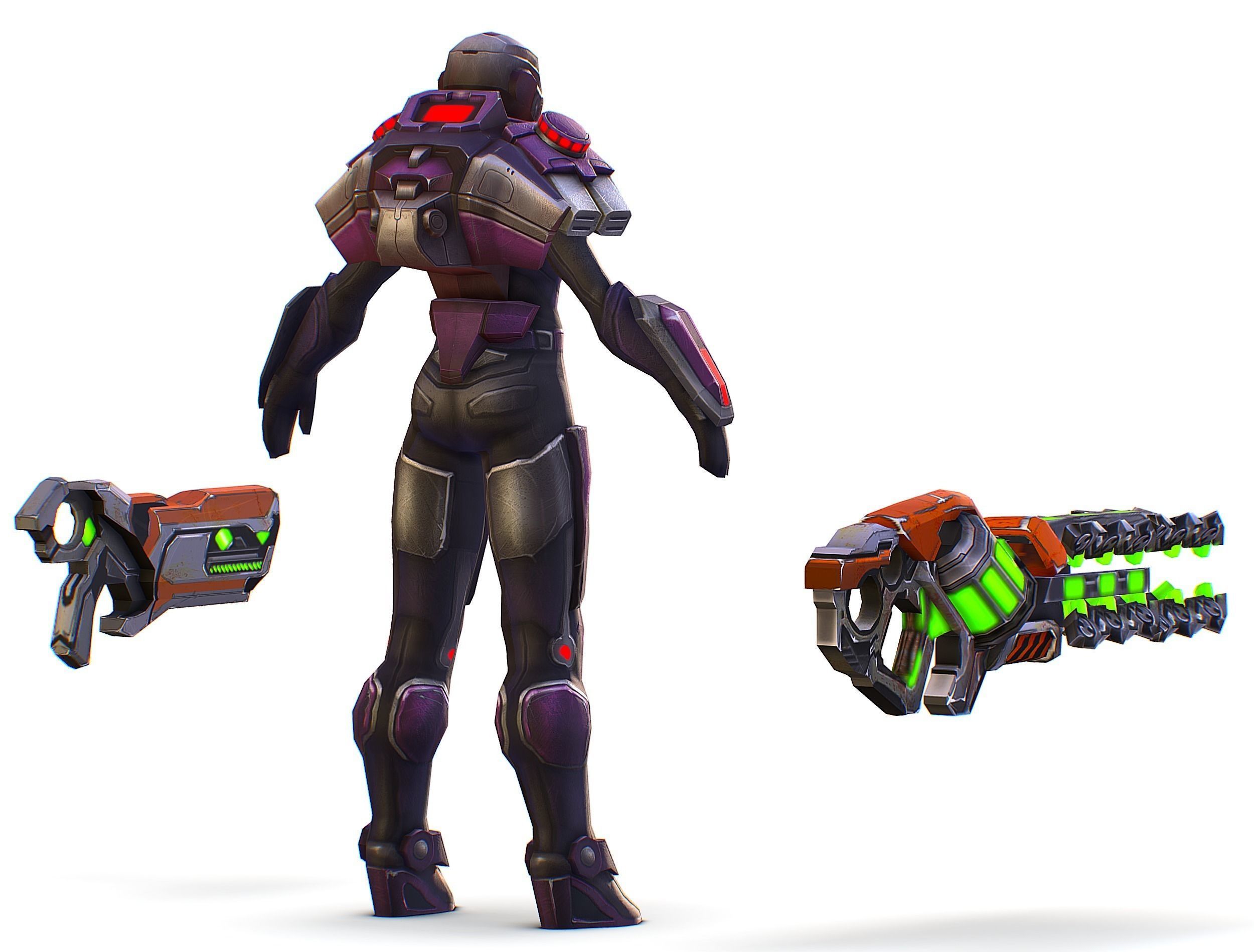 Woman Cyborg Machine Gun with Rifle and Pistol Low-poly 3D model_9