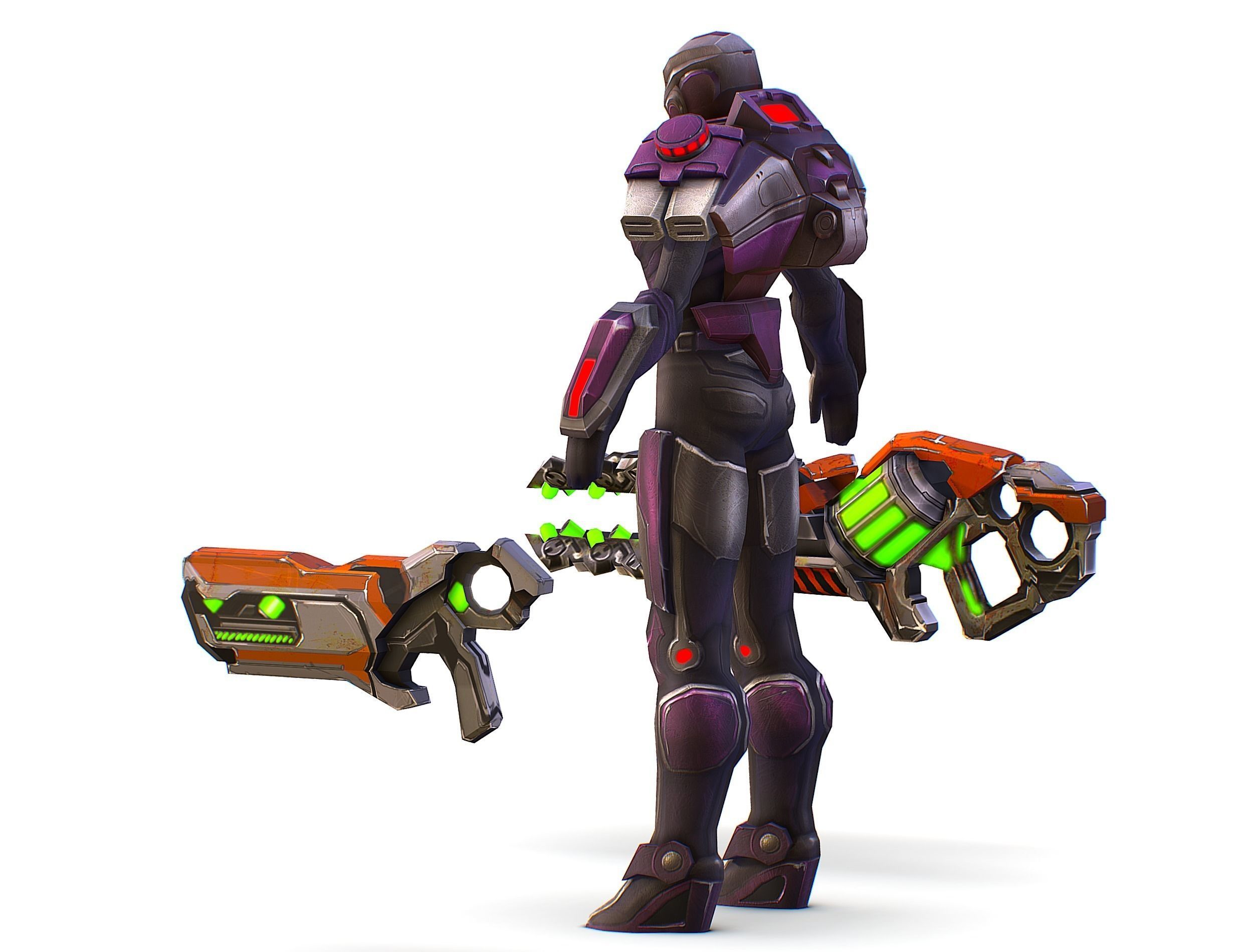 Woman Cyborg Machine Gun with Rifle and Pistol Low-poly 3D model_17