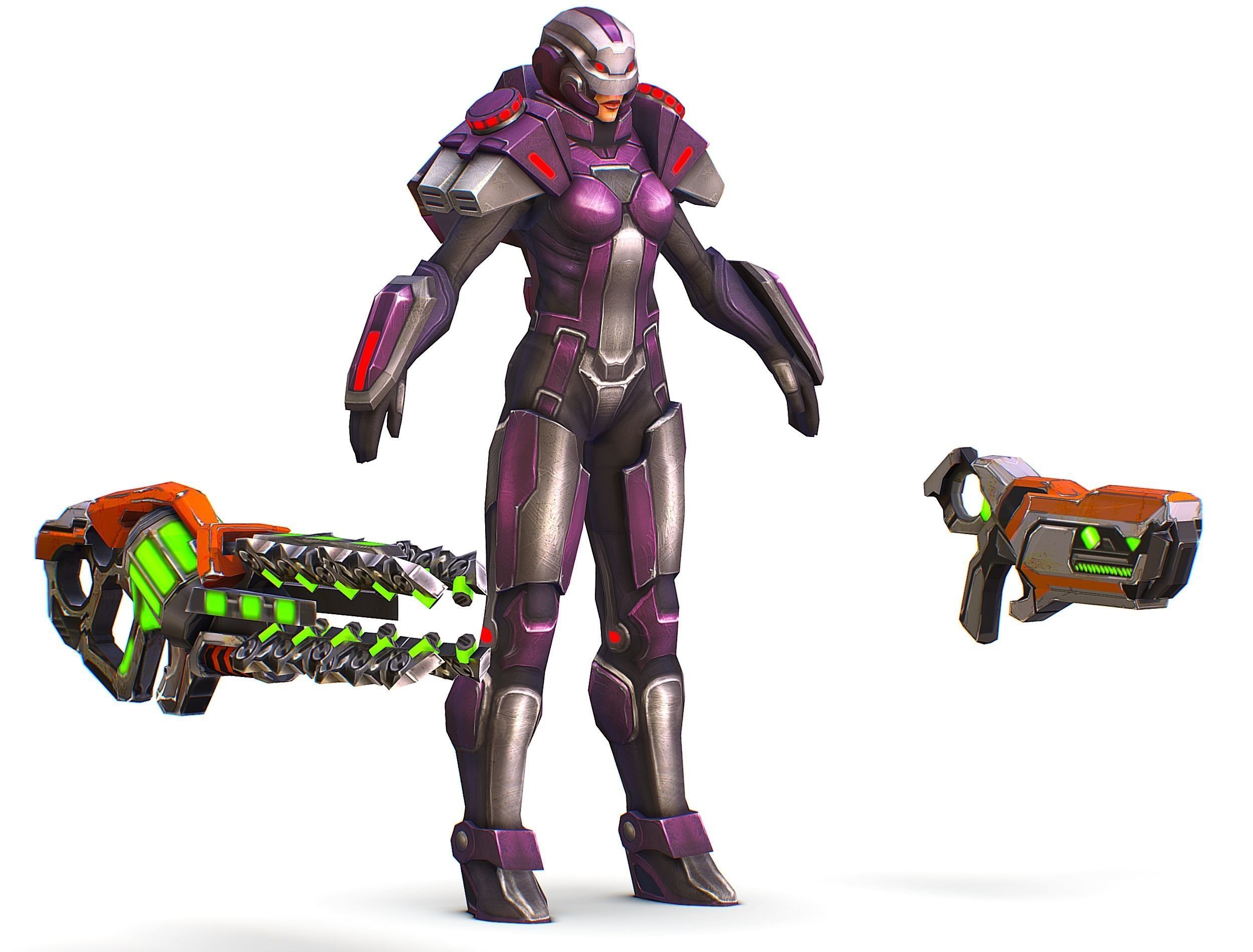 Woman Cyborg Machine Gun with Rifle and Pistol Low-poly 3D model_1