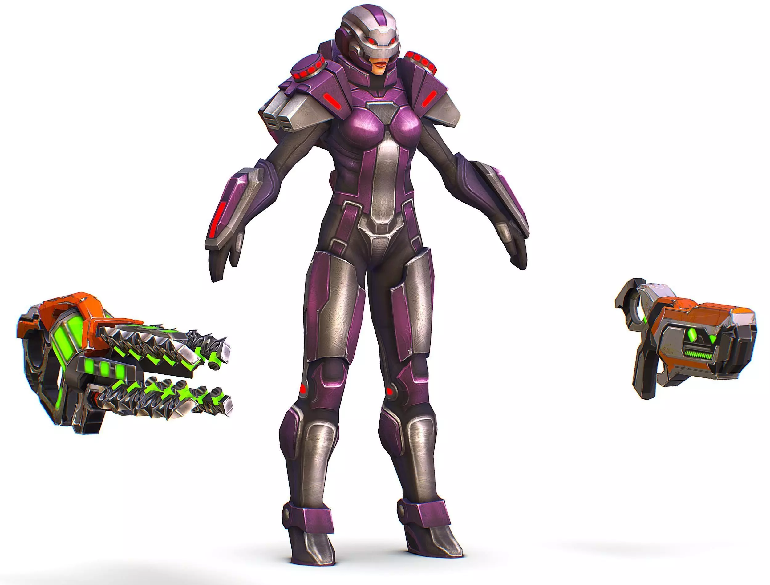 Woman Cyborg Machine Gun with Rifle and Pistol Low-poly 3D model_0