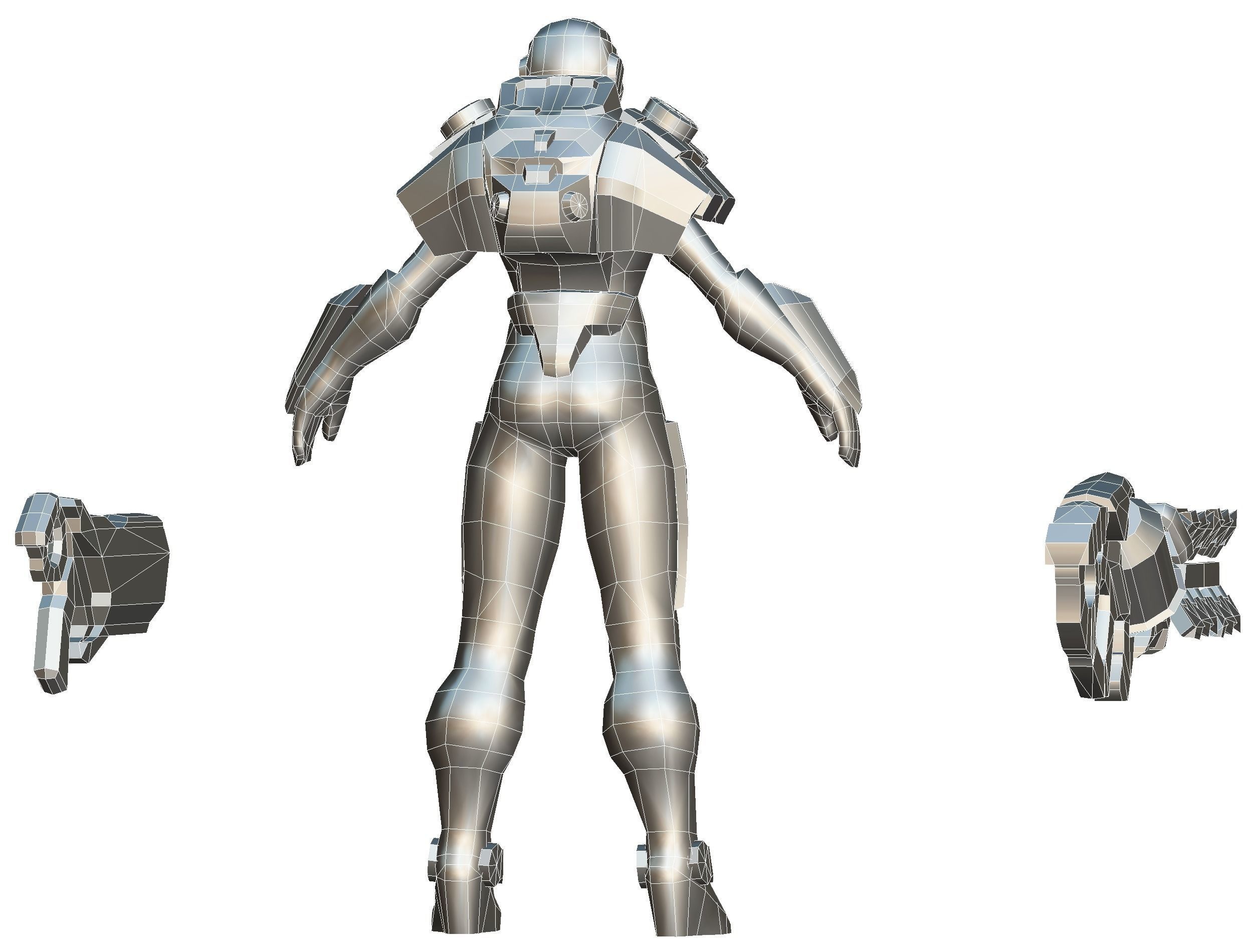 Woman Cyborg Machine Gun with Rifle and Pistol Low-poly 3D model_66