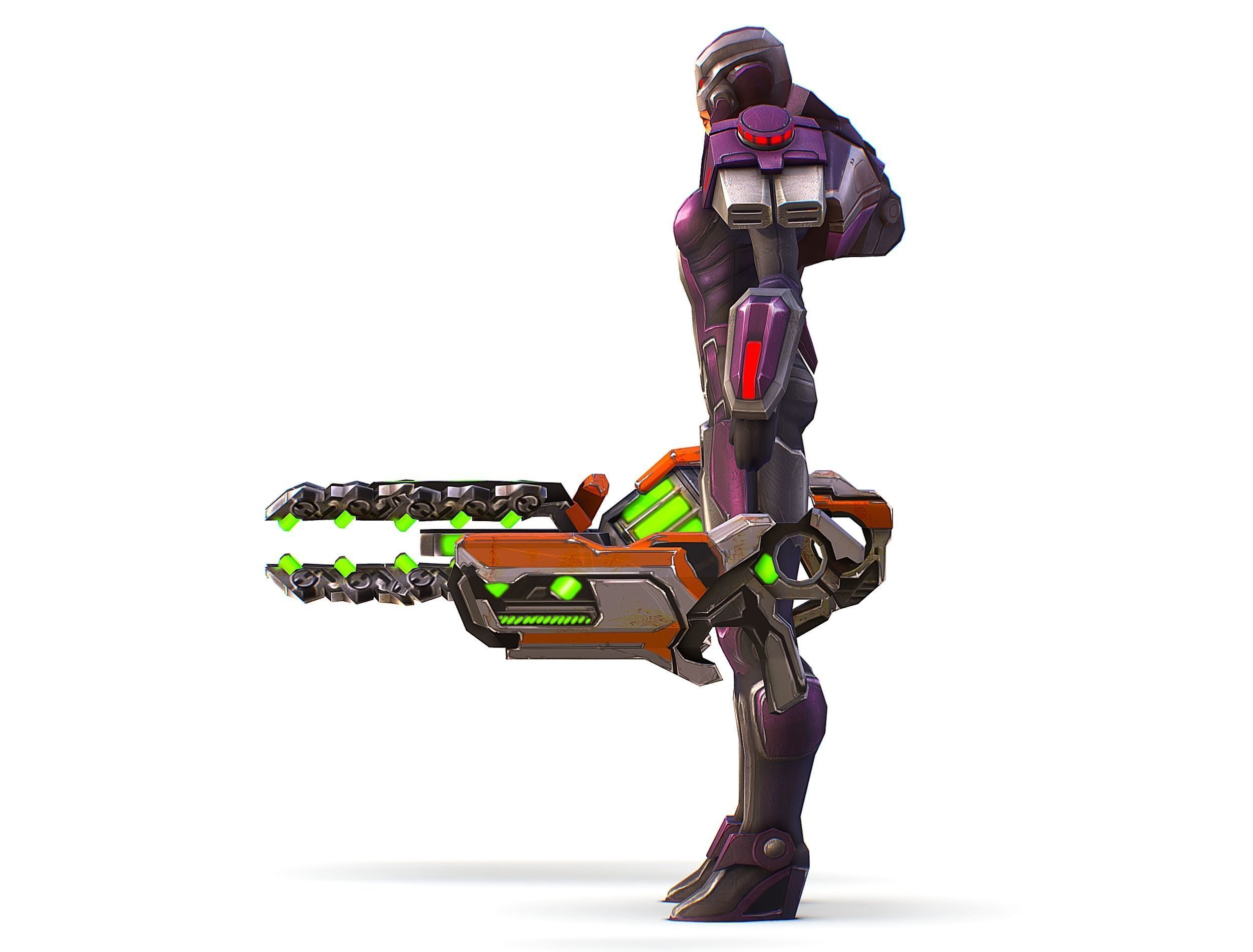 Woman Cyborg Machine Gun with Rifle and Pistol Low-poly 3D model_19