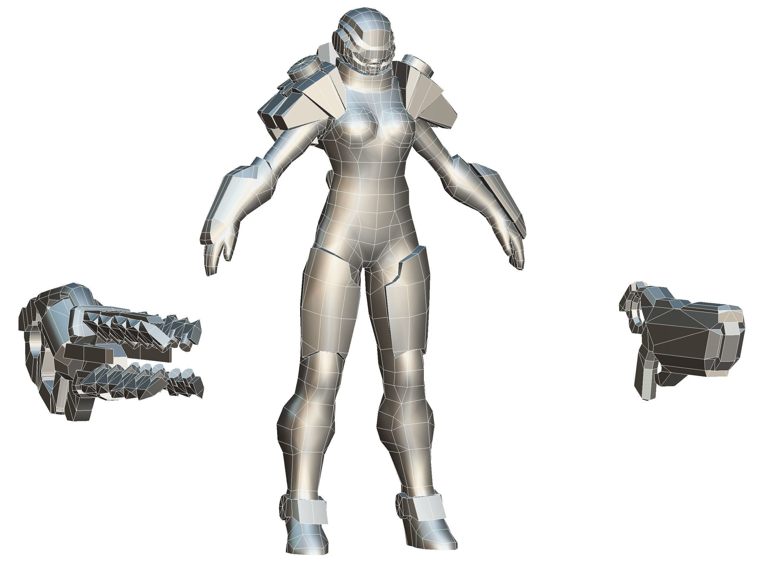 Woman Cyborg Machine Gun with Rifle and Pistol Low-poly 3D model_64