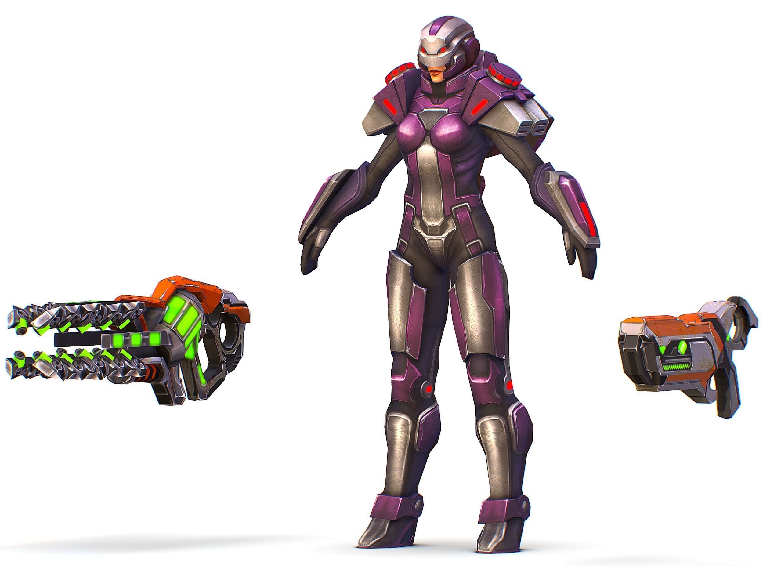 Woman Cyborg Machine Gun with Rifle and Pistol Low-poly 3D model_22