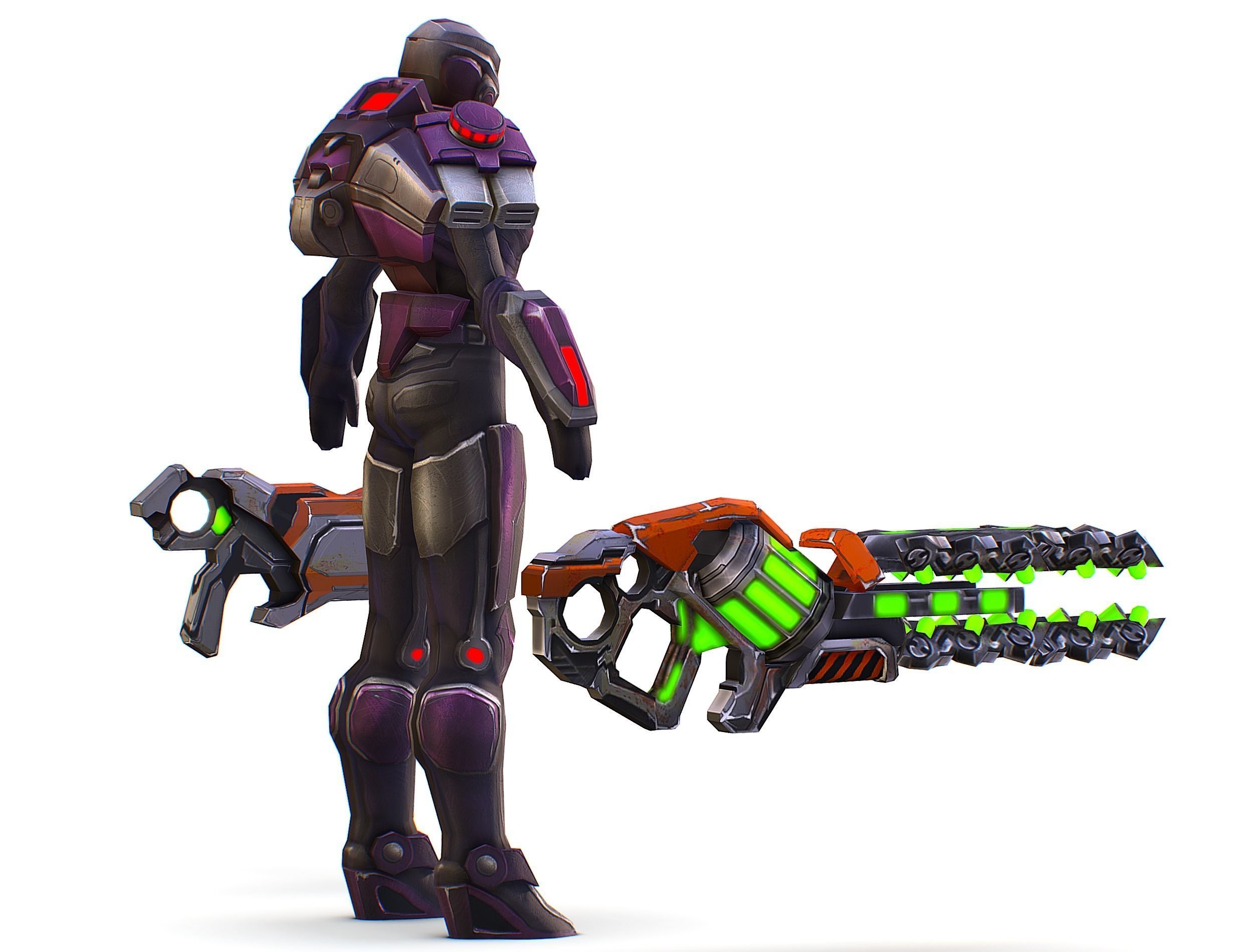 Woman Cyborg Machine Gun with Rifle and Pistol Low-poly 3D model_7