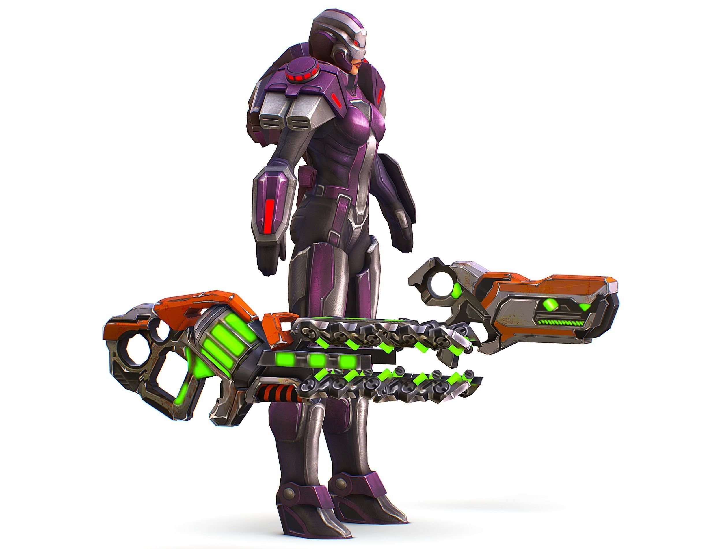 Woman Cyborg Machine Gun with Rifle and Pistol Low-poly 3D model_3