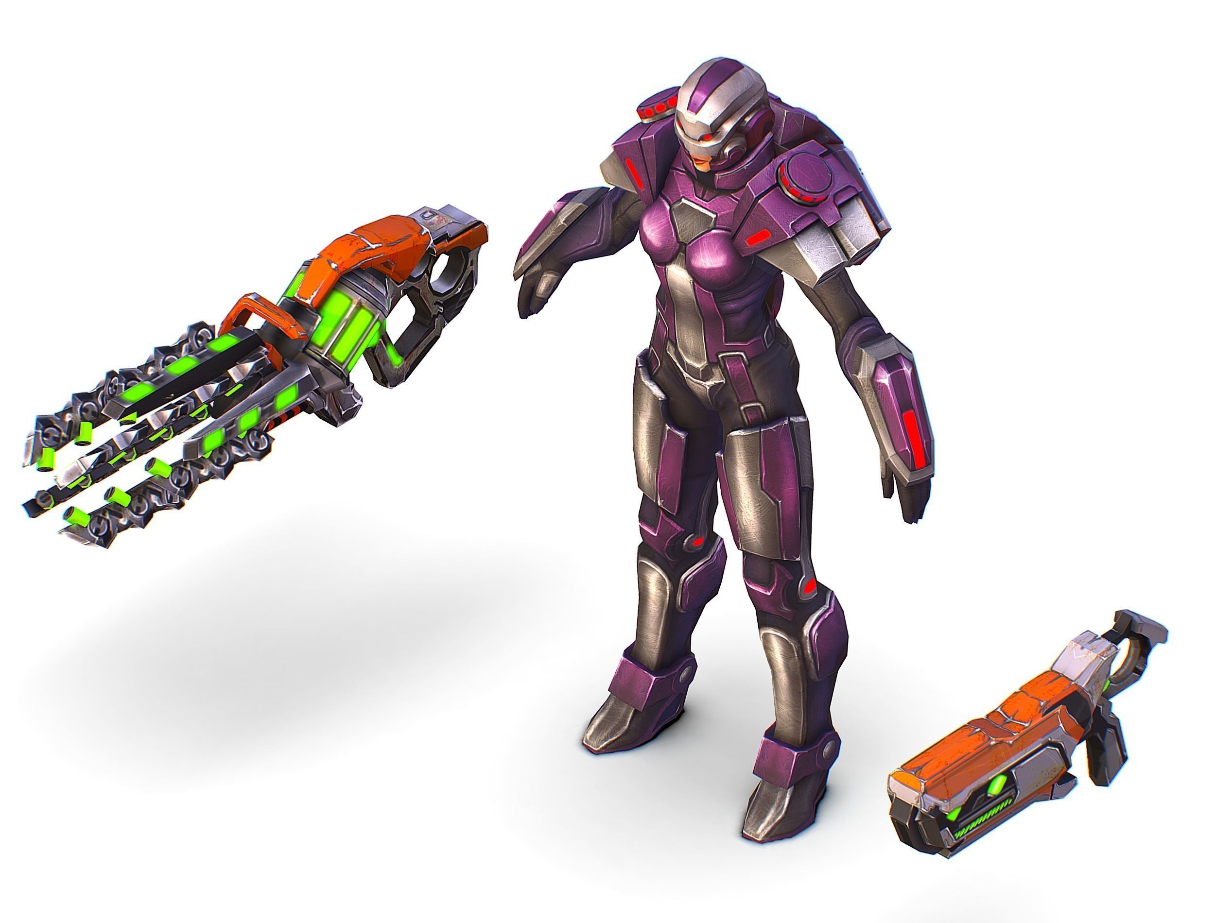 Woman Cyborg Machine Gun with Rifle and Pistol Low-poly 3D model_35