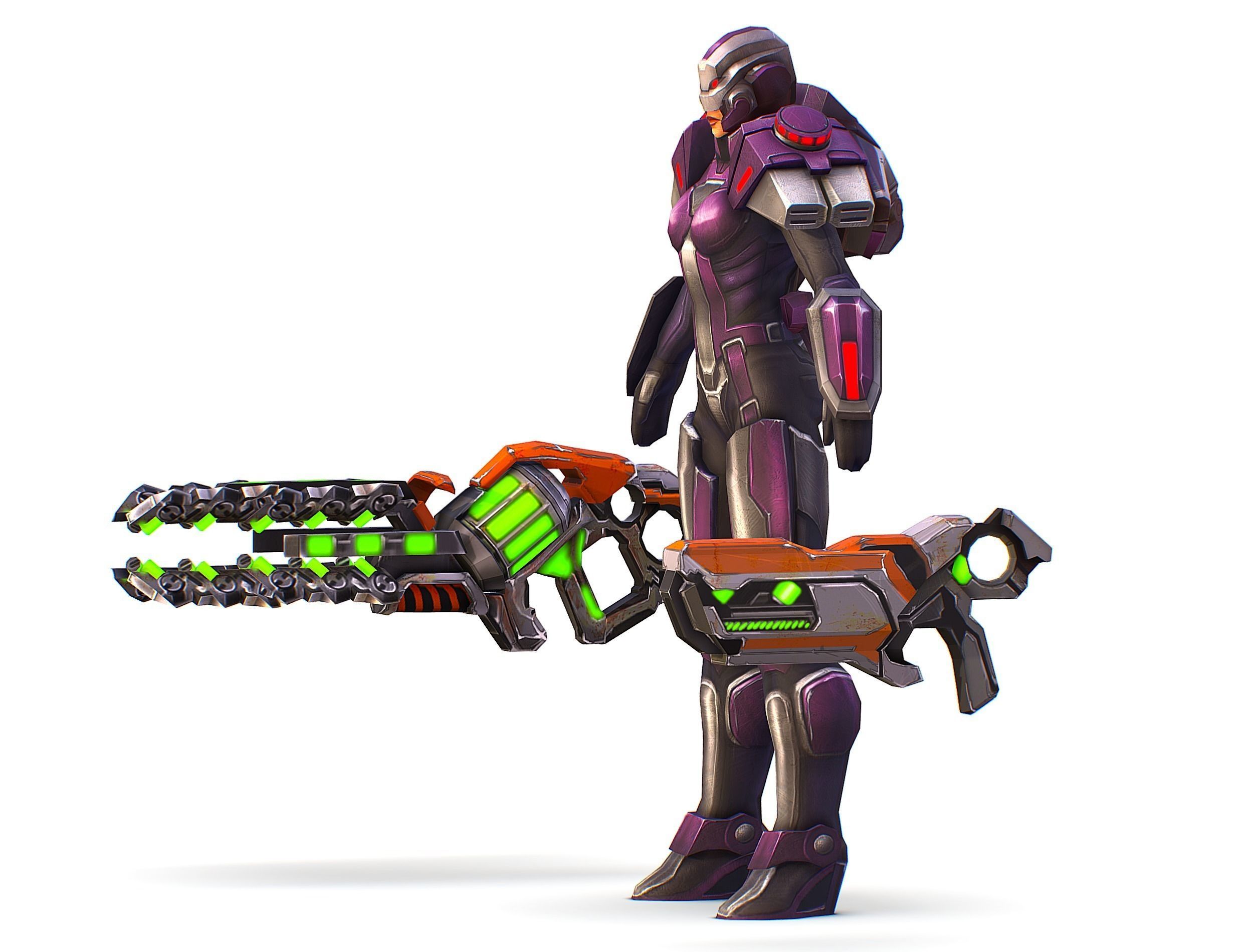 Woman Cyborg Machine Gun with Rifle and Pistol Low-poly 3D model_20