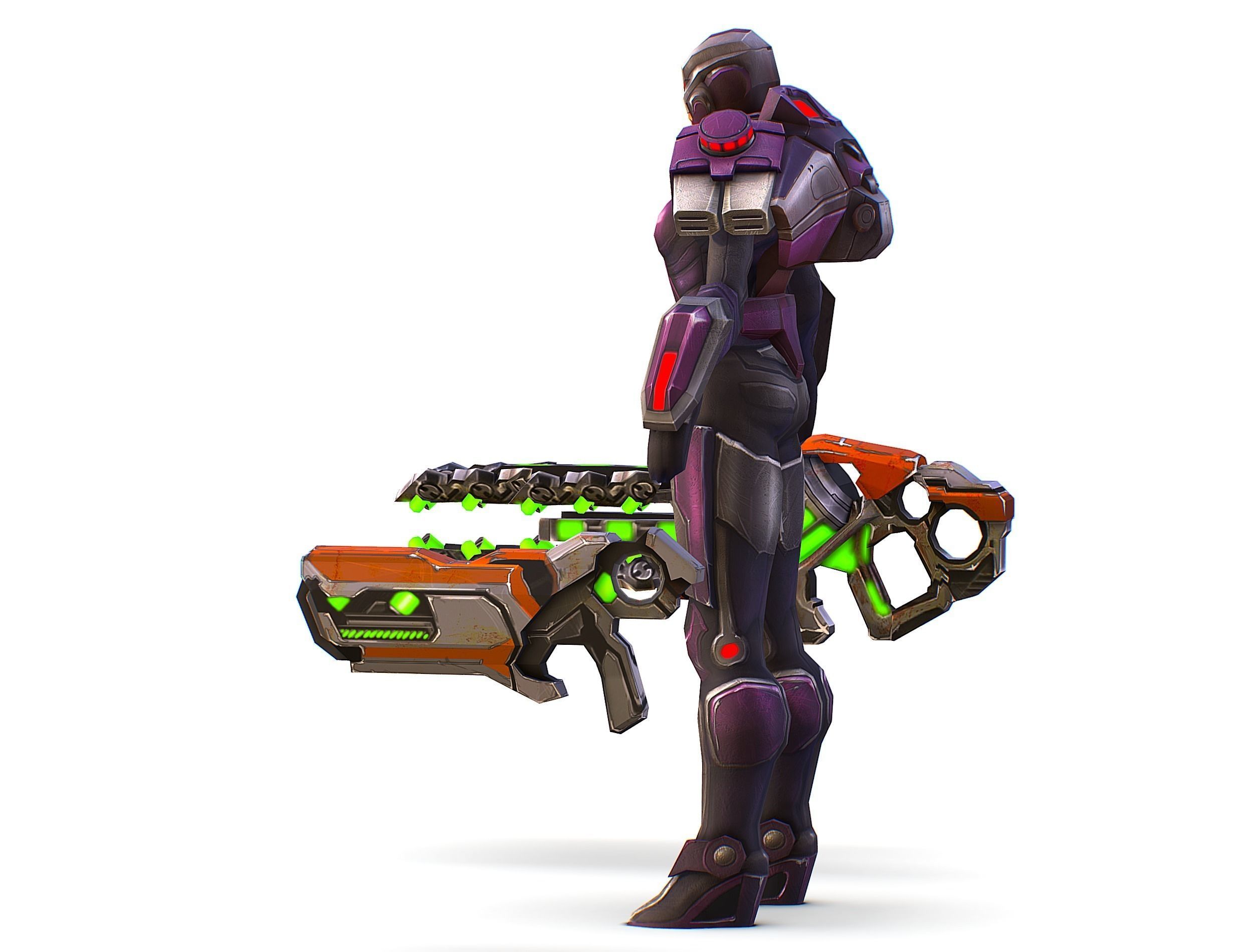 Woman Cyborg Machine Gun with Rifle and Pistol Low-poly 3D model_18