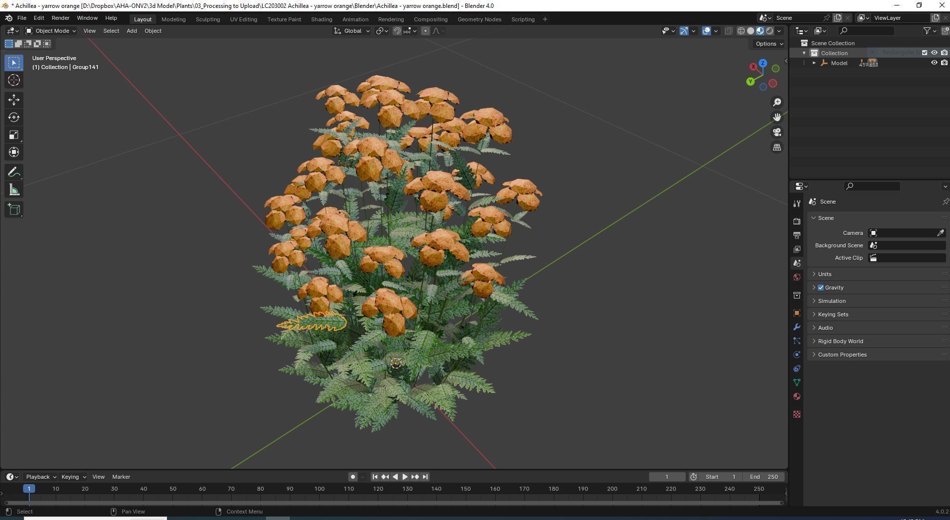 Achillea - yarrow orange  Low-poly 3D model_5