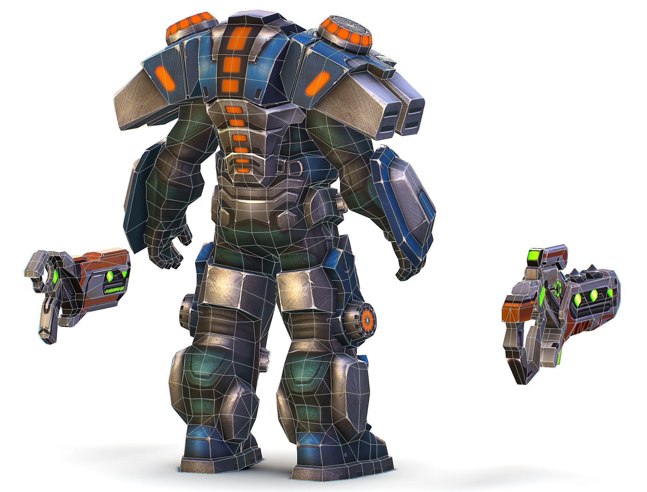 Low Poly Cyborg Soldier with Automatic Rifle and Pistol - 3dsMax Low-poly 3D model_65