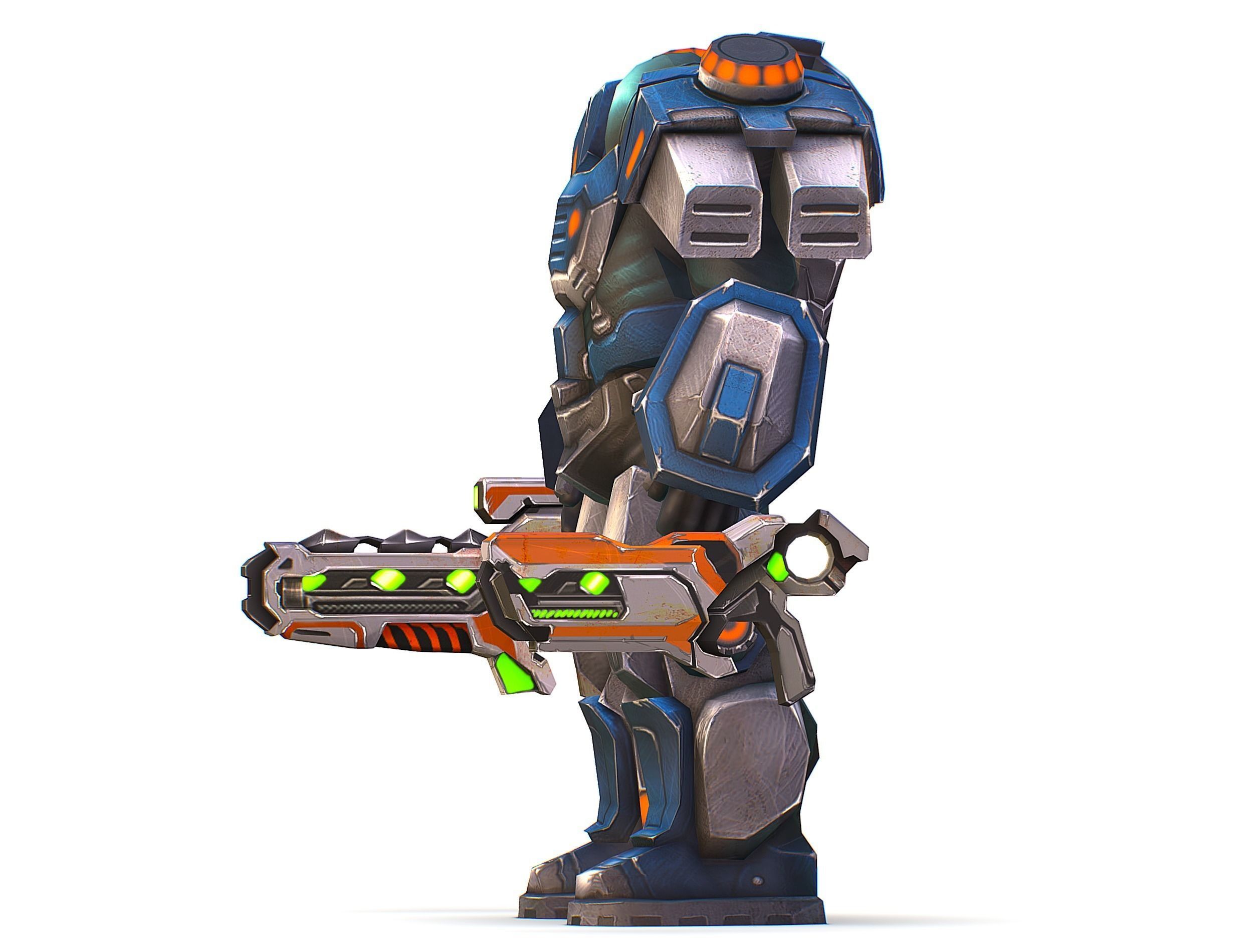 Low Poly Cyborg Soldier with Automatic Rifle and Pistol - 3dsMax Low-poly 3D model_17