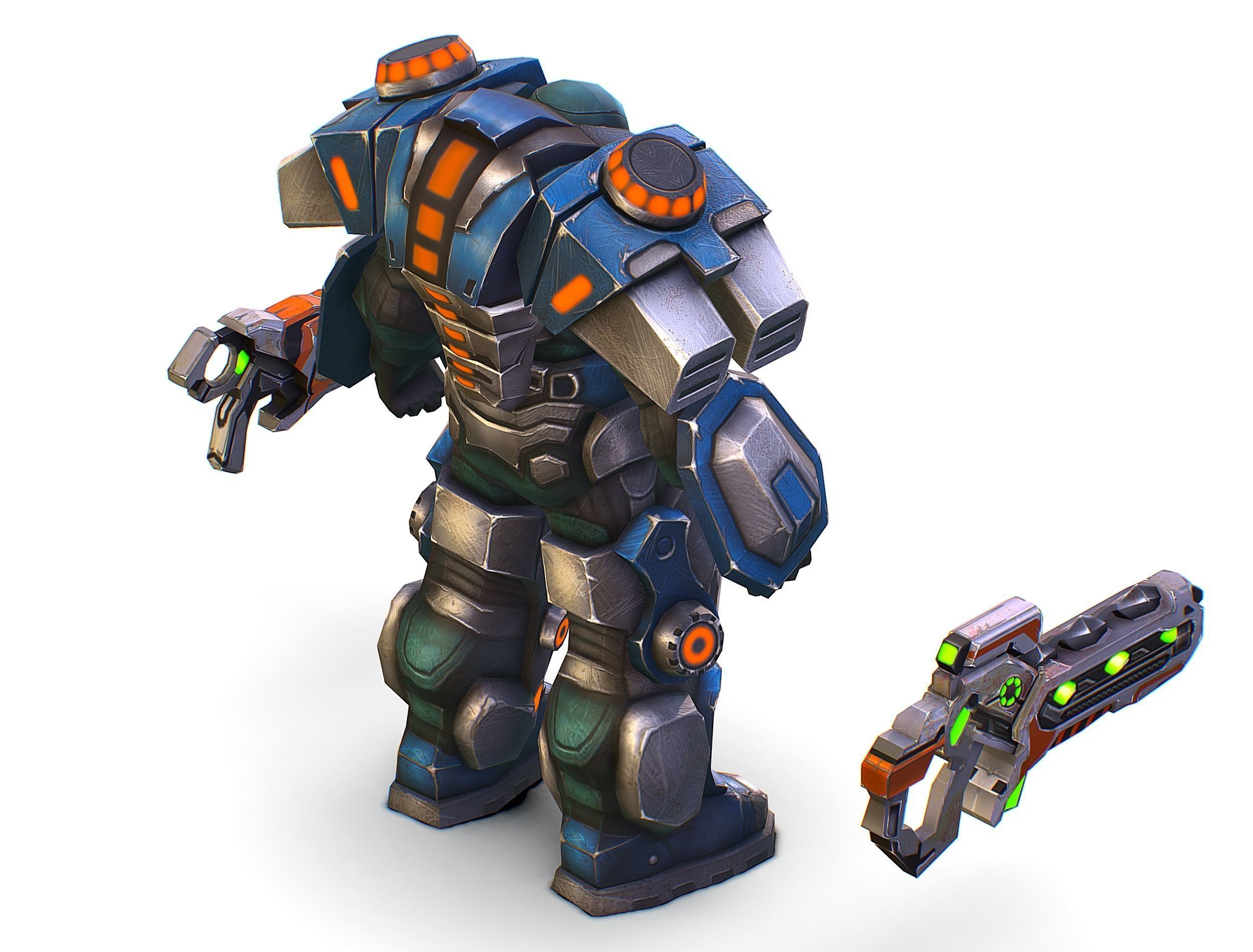 Low Poly Cyborg Soldier with Automatic Rifle and Pistol - 3dsMax Low-poly 3D model_38