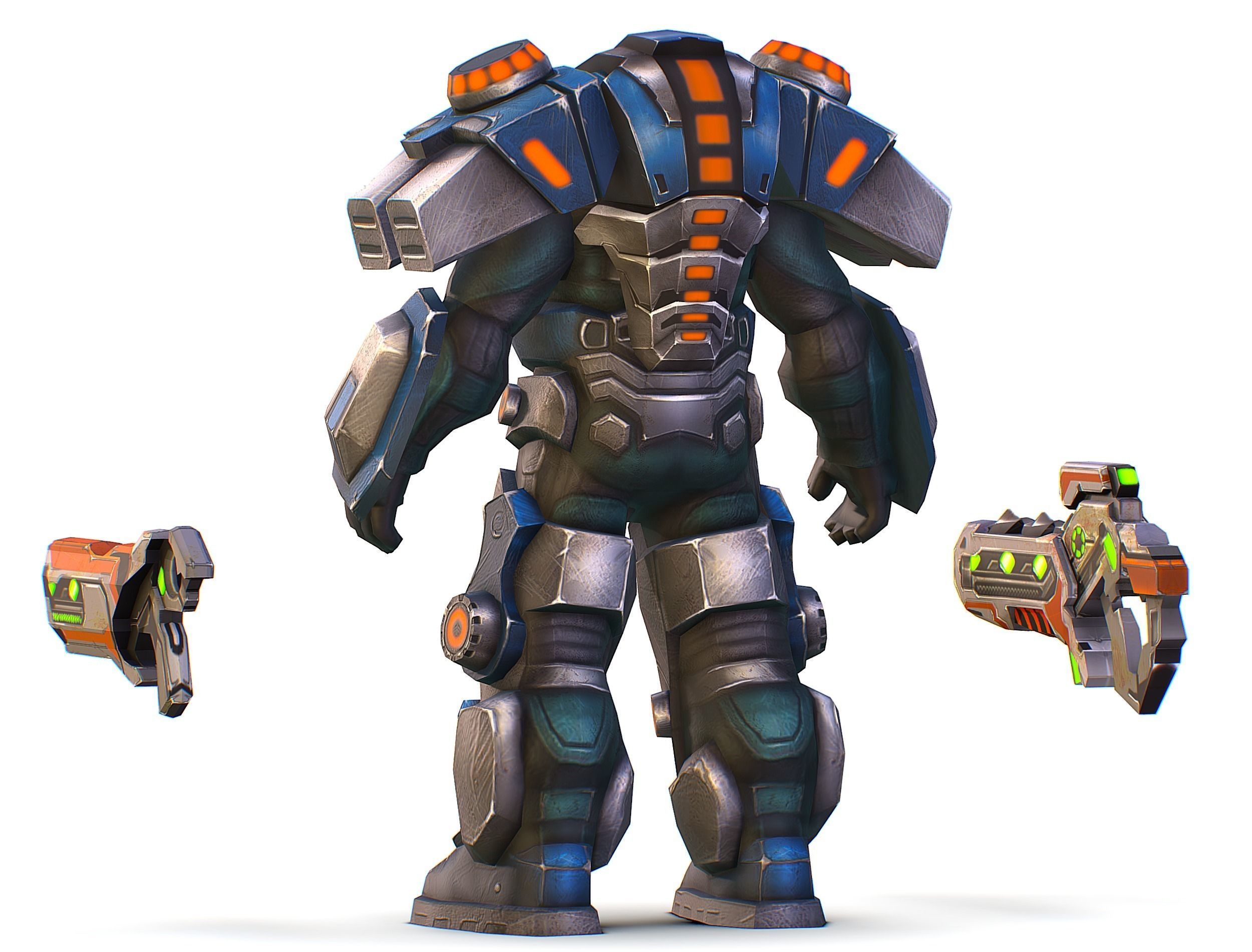 Low Poly Cyborg Soldier with Automatic Rifle and Pistol - 3dsMax Low-poly 3D model_12