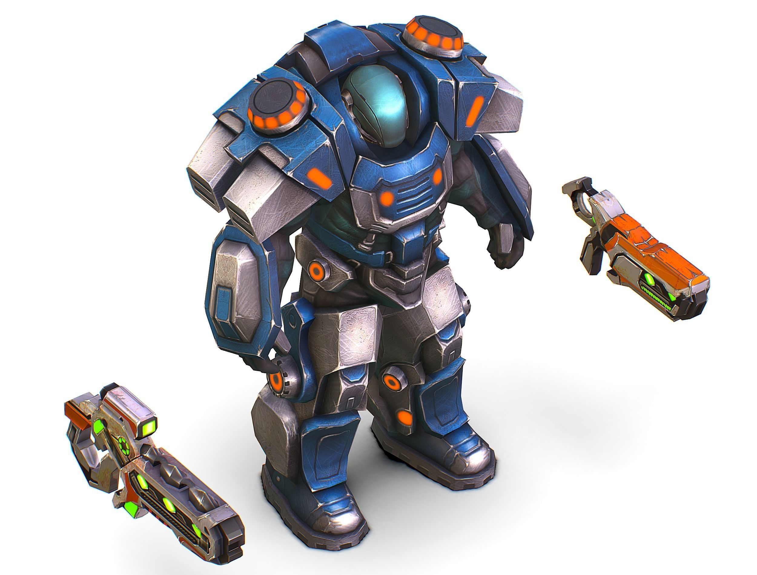 Low Poly Cyborg Soldier with Automatic Rifle and Pistol - 3dsMax Low-poly 3D model_35