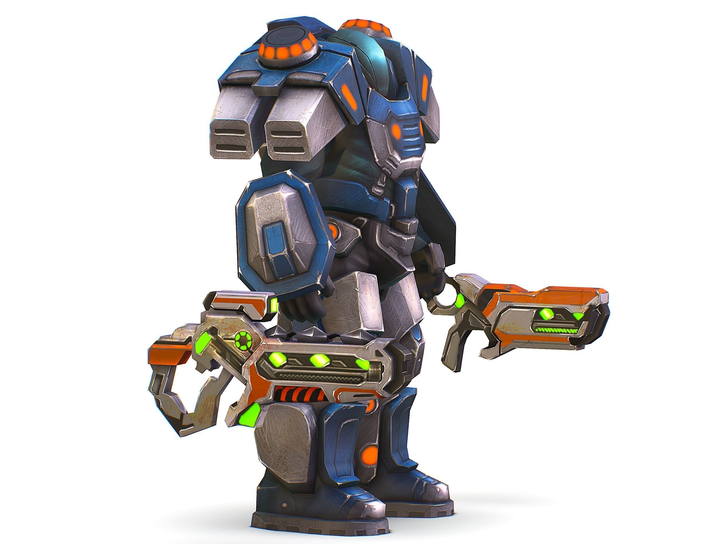 Low Poly Cyborg Soldier with Automatic Rifle and Pistol - 3dsMax Low-poly 3D model_3