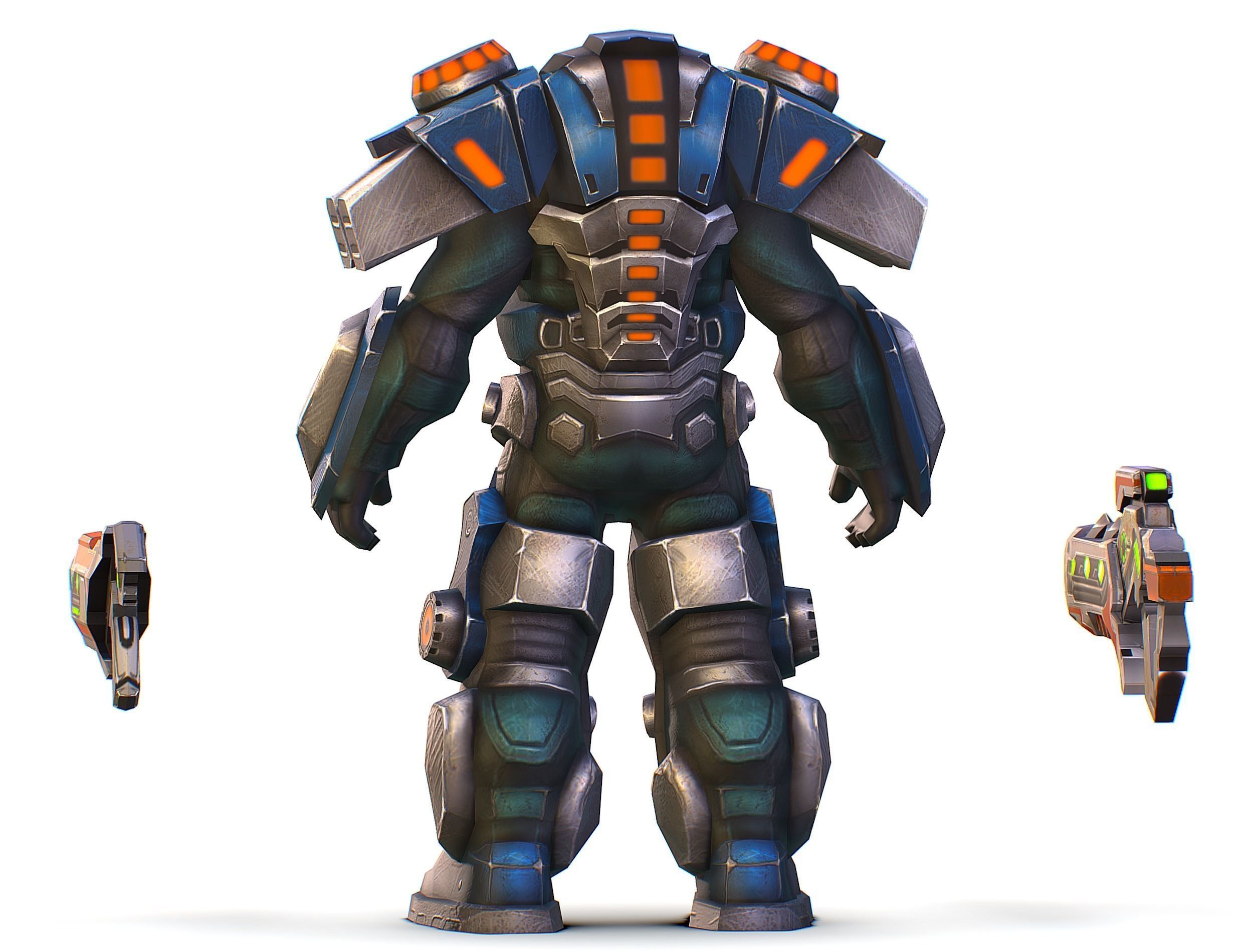 Low Poly Cyborg Soldier with Automatic Rifle and Pistol - 3dsMax Low-poly 3D model_11