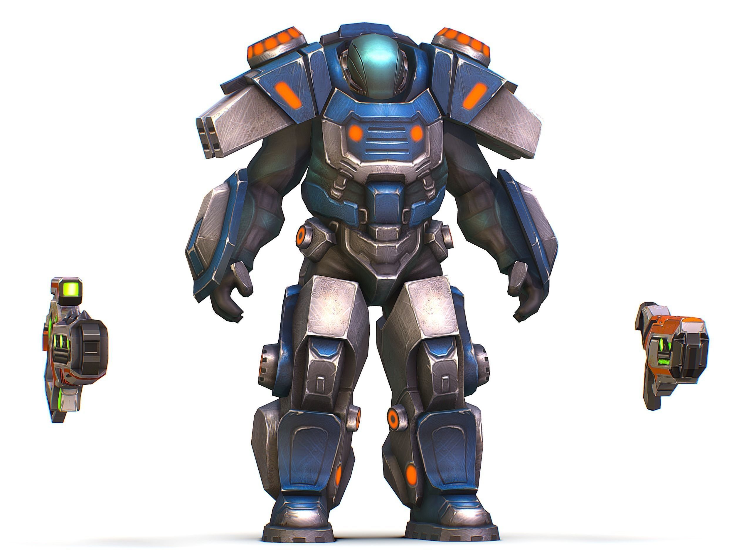 Low Poly Cyborg Soldier with Automatic Rifle and Pistol - 3dsMax Low-poly 3D model_22