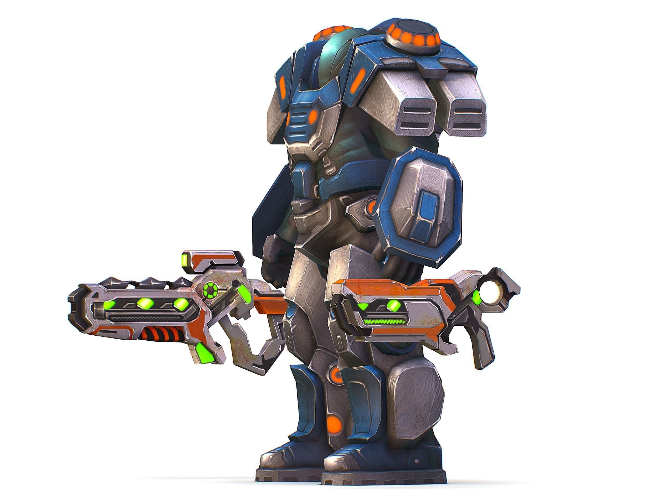 Low Poly Cyborg Soldier with Automatic Rifle and Pistol - 3dsMax Low-poly 3D model_18