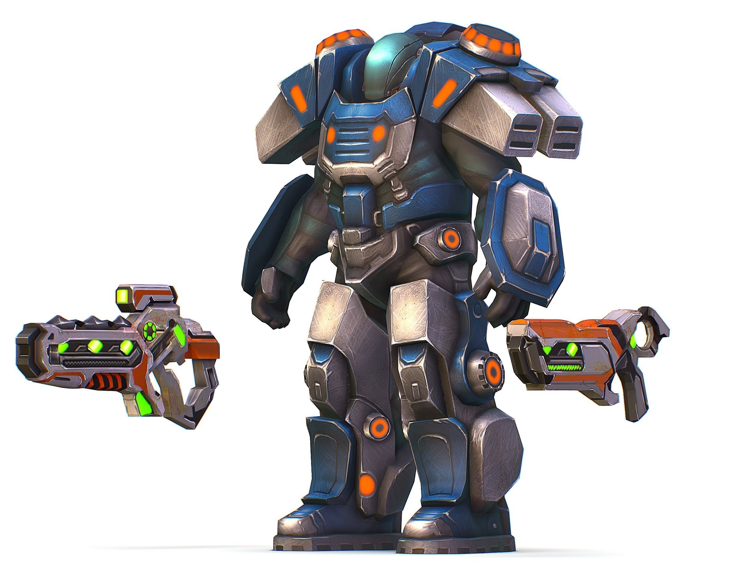 Low Poly Cyborg Soldier with Automatic Rifle and Pistol - 3dsMax Low-poly 3D model_19